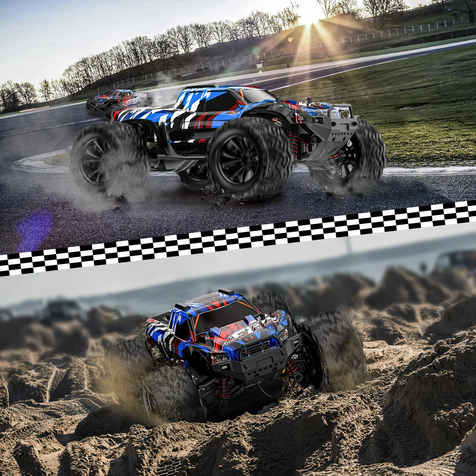 EVARY Voiture télécommandée 1:16, 40 km/h, 2,4 GHz, 4 WD, Monster Truck radiocommandée, Jouet pour Adolescents à partir de 12 Ans, 55 Minutes de Temps de Jeu, portée 50 m, Voiture radiocommandée pour