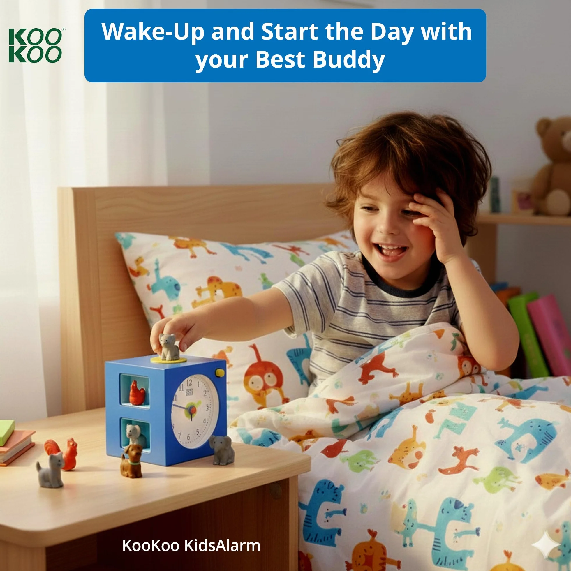 KOOKOO KidsAlarm Bleu réveil pour Enfants avec 5 Animaux de la Ferme