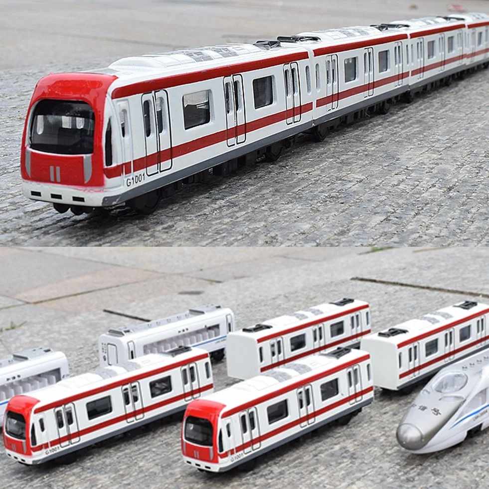 Modèle de Train en Alliage 1/64 Échelle Métro ToysPlay, 4pcs Set Blanc Rouge