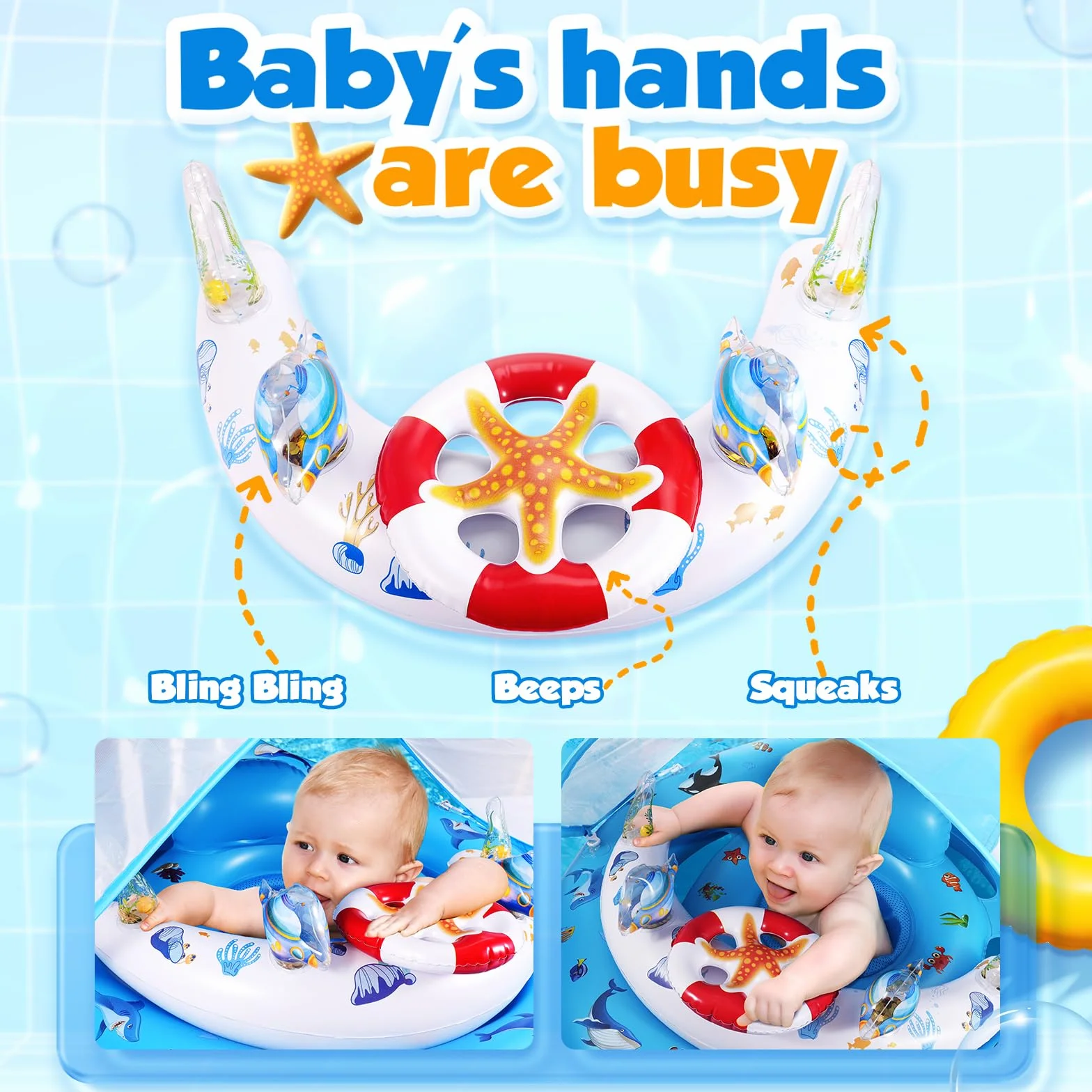 GLOPUS Bouée Bébé Piscine avec Pare Soleil UPF 50+ pour 6 à 36 Mois