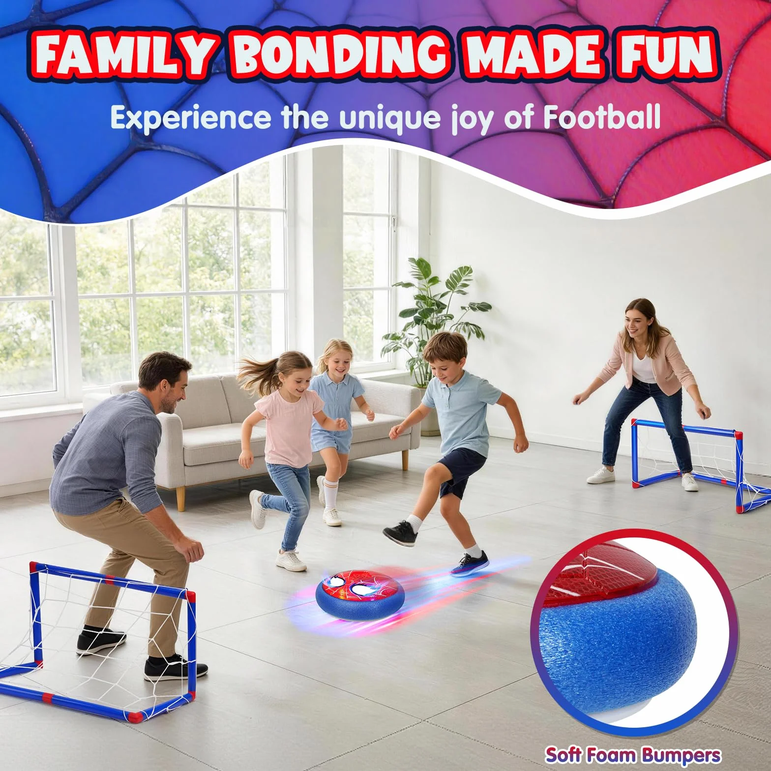 Ballon de Foot Enfant avec 2 Cages de But & Yeux Lumineux, Air Power Football Jouet 3-12 Ans