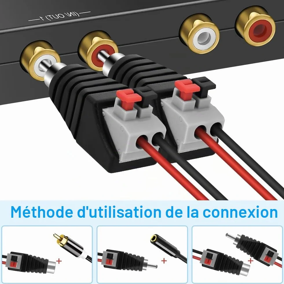 AXFEE Adaptateur RCA Haut-parleur, Fiche Sans Soudure Phono Mâle Vers AV Ressort Presse pour Audio Vidéo Subwoofer