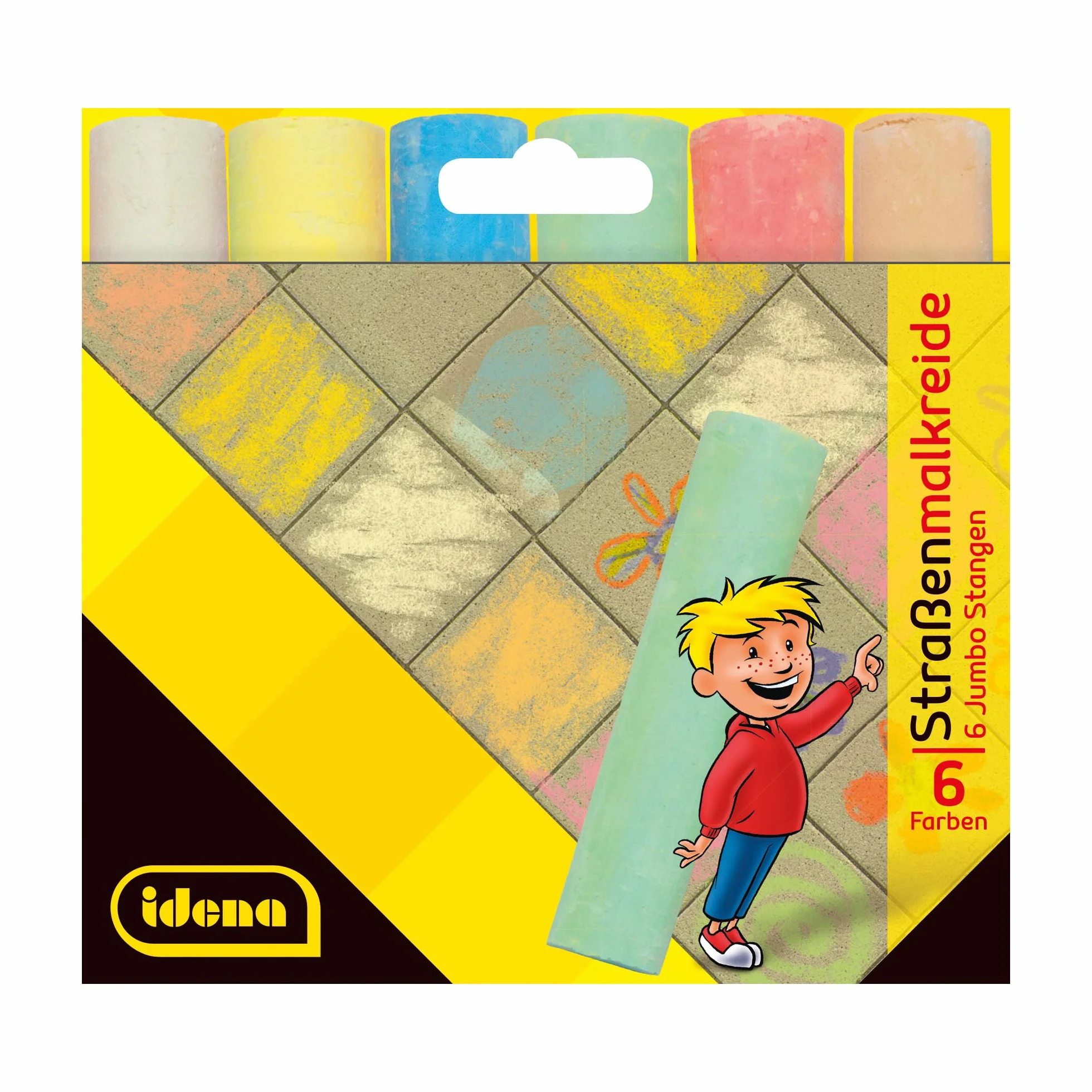 Idena Craie de rue en étui carton 6 bâtons couleurs différentes pour asphalte trottoir béton