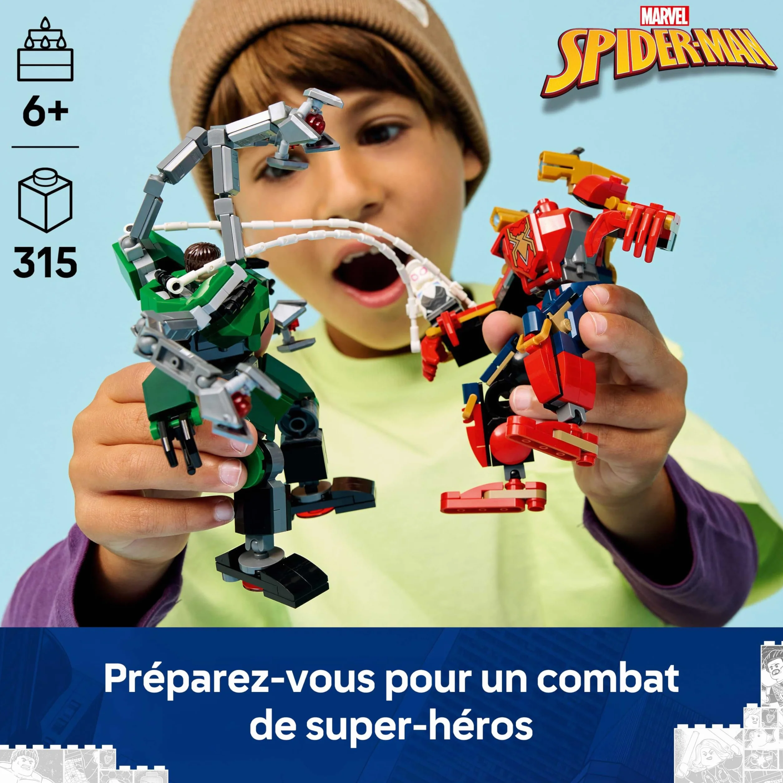 LEGO Marvel Le Combat des Robots Spider-Man contre Docteur Octopus Jouet Super-Héros 2 Figurines Action 3 Minifigurines 76338