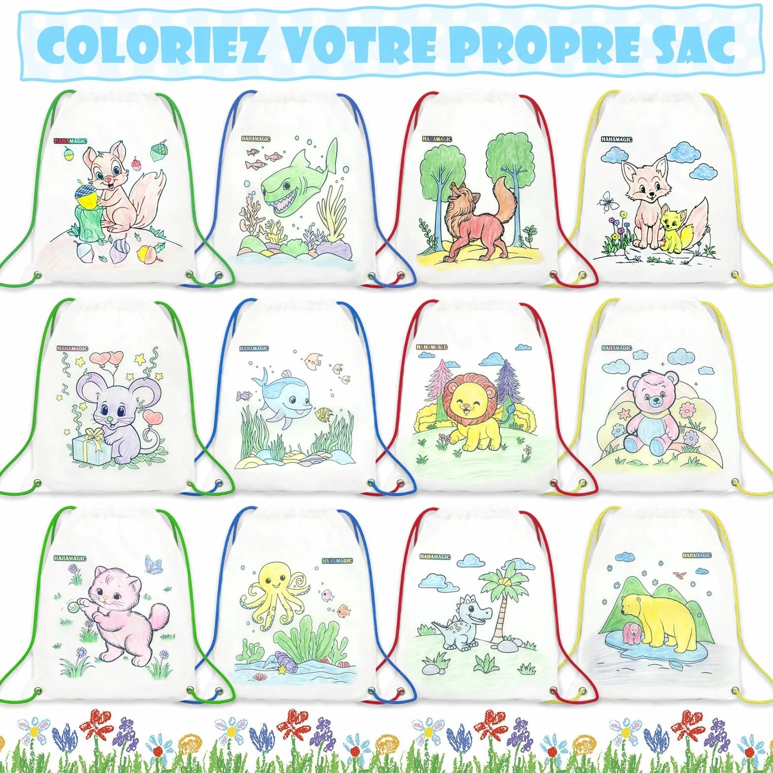 Sacs à Dos à Colorier avec Crayons de Couleur empilables pour Enfant, Sac Anniversaire Enfant, Cadeau Noel