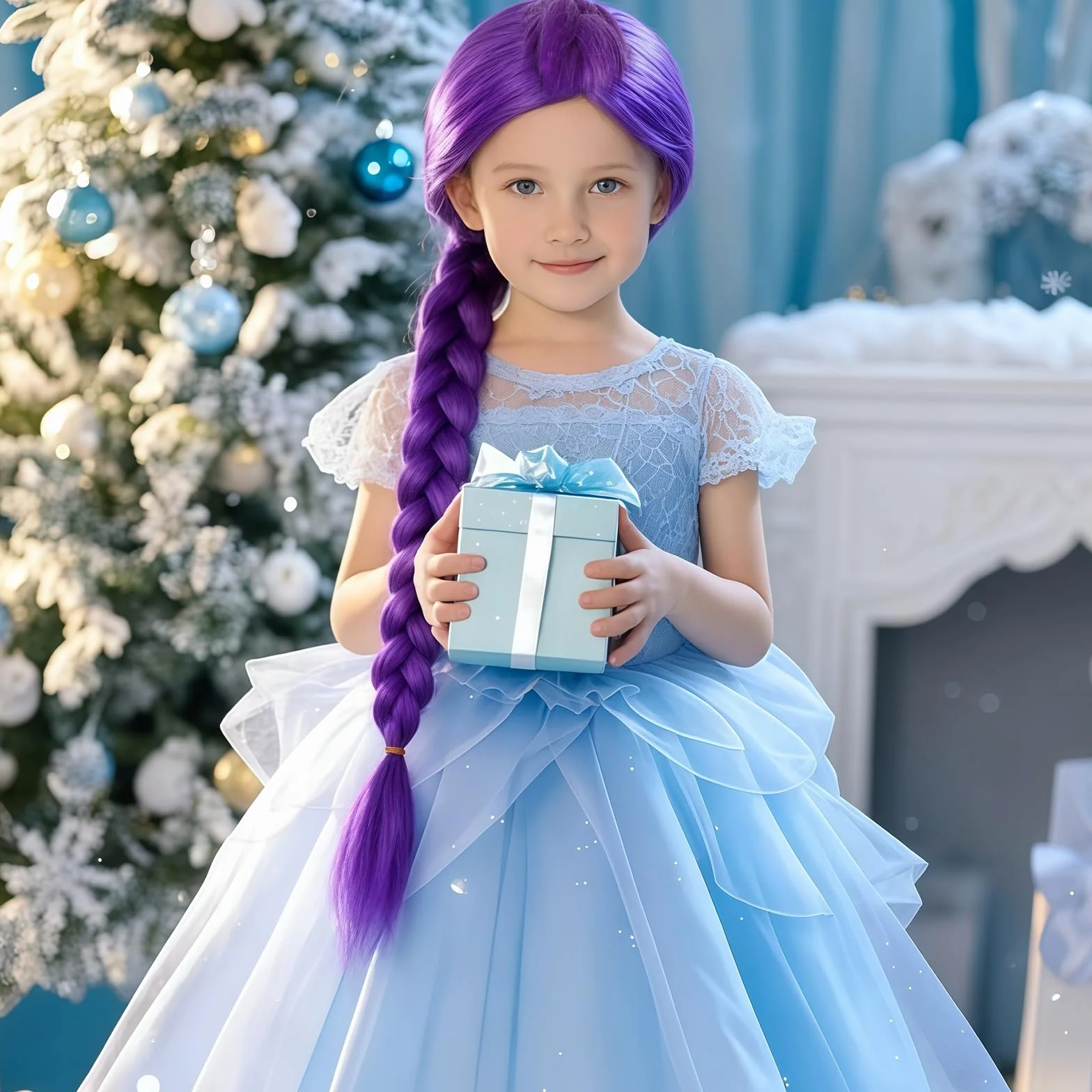 Perruque Cosplay avec Tresses Violettes pour Femmes Hommes Enfants, Perruque Réaliste Déguisement Halloween Fête Carnaval