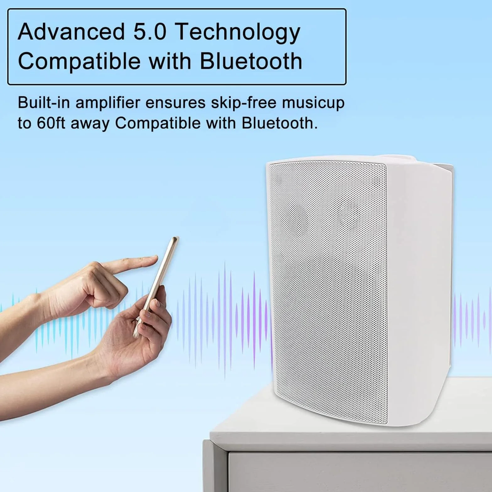 Herdio Haut-parleurs Bluetooth extérieurs 5,25 Pouces 300 W Enceintes d'extérieur étanche Mural Blanc