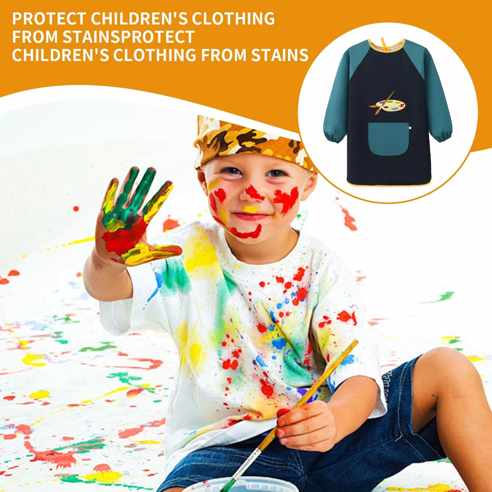 Tablier Peinture Enfant Imperméable Longues Manches Blouse Art Plastique 3-8 Ans pour Fille Garçon