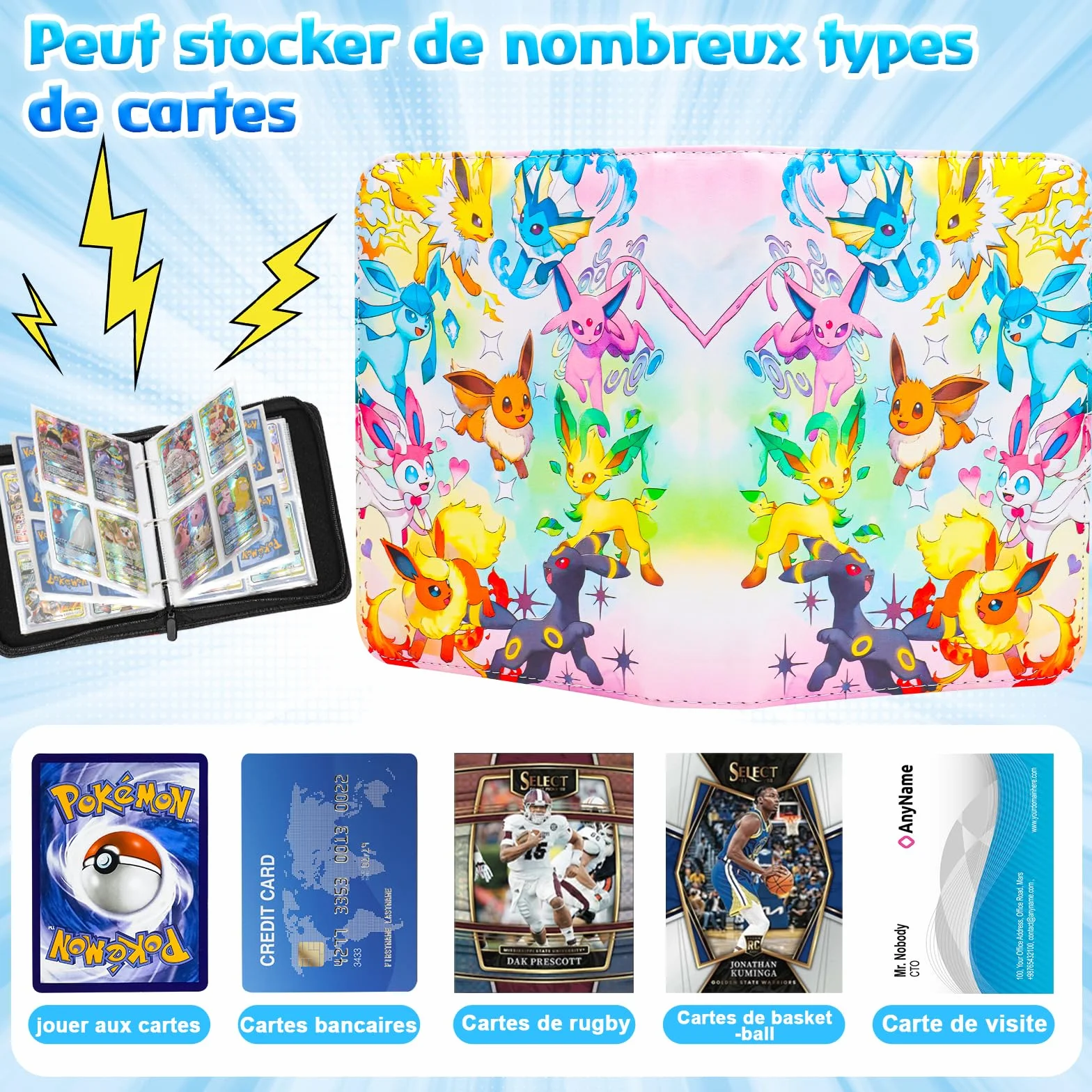 Porte Cartes en Cuir Imperméable avec Fermeture Éclair, Capacité 50 Pages 400 Cartes, Organisateur de Cartes Cadeau Garçons Filles