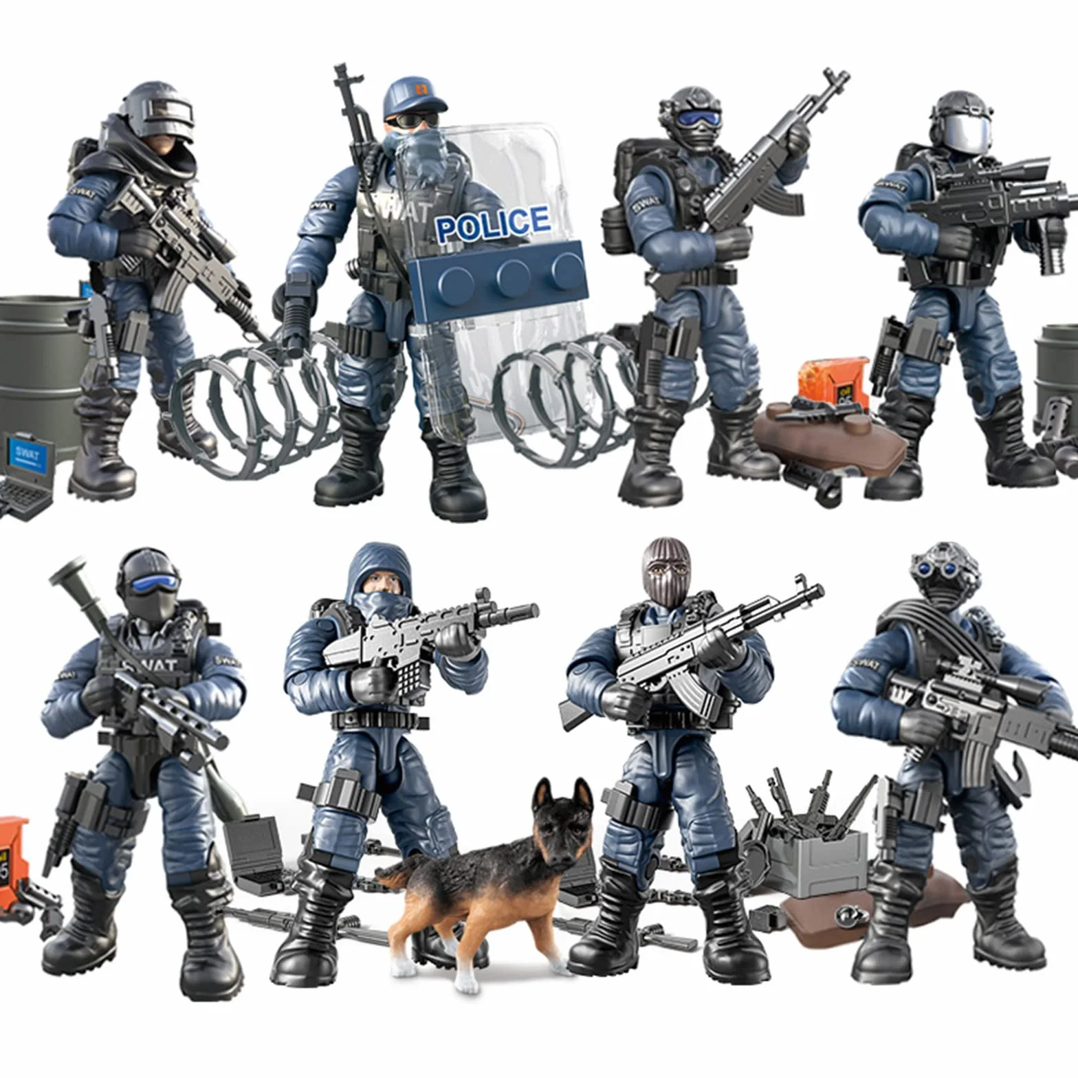 MEIEST 8 PCS Mini SWAT Model Figurines d'action Militaire, City Police Block Toy avec Accessoires d'armes
