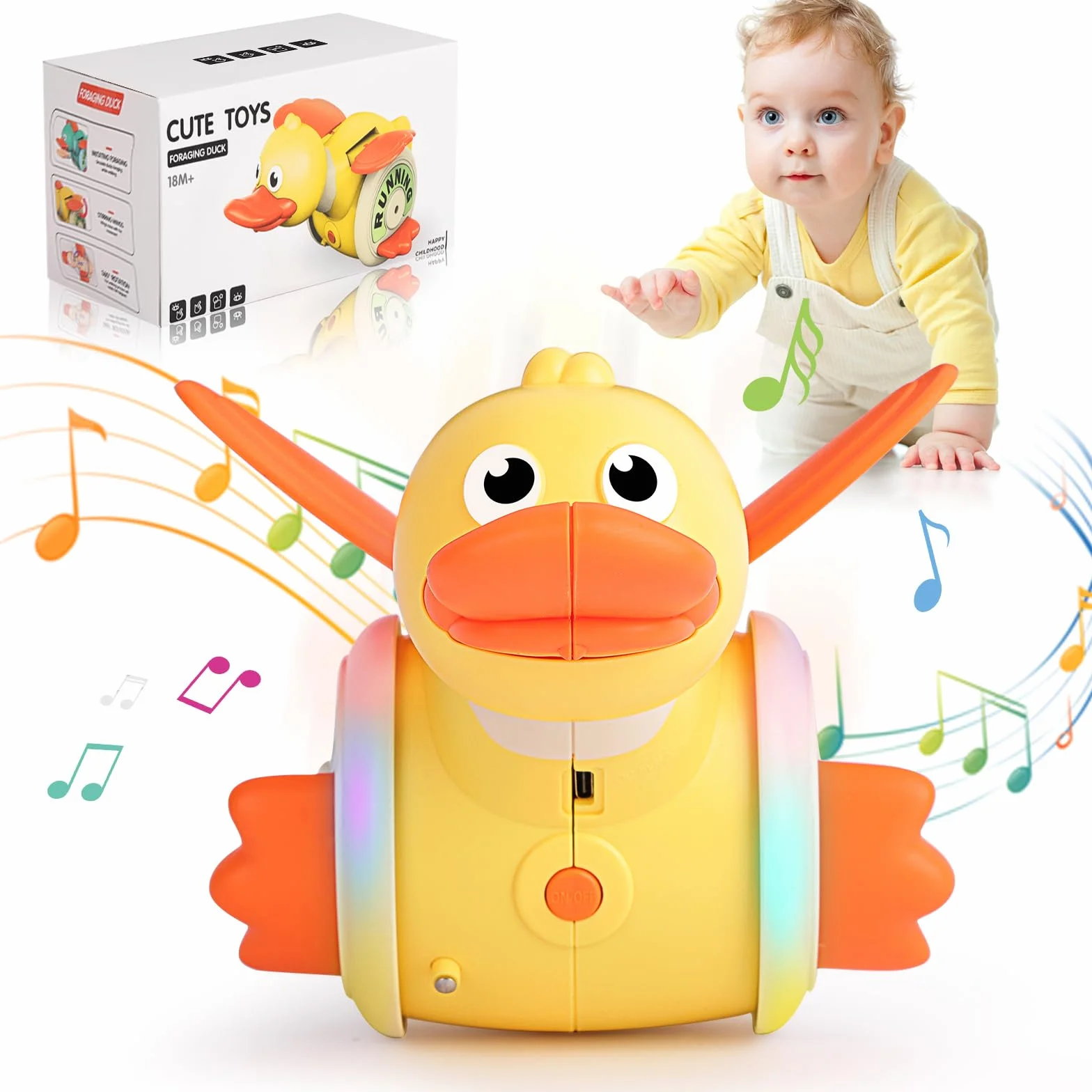 Jouet Canard Rampant avec Musique, Danse et Lumière, Rechargeable USB, pour Bébés 1-4 Ans