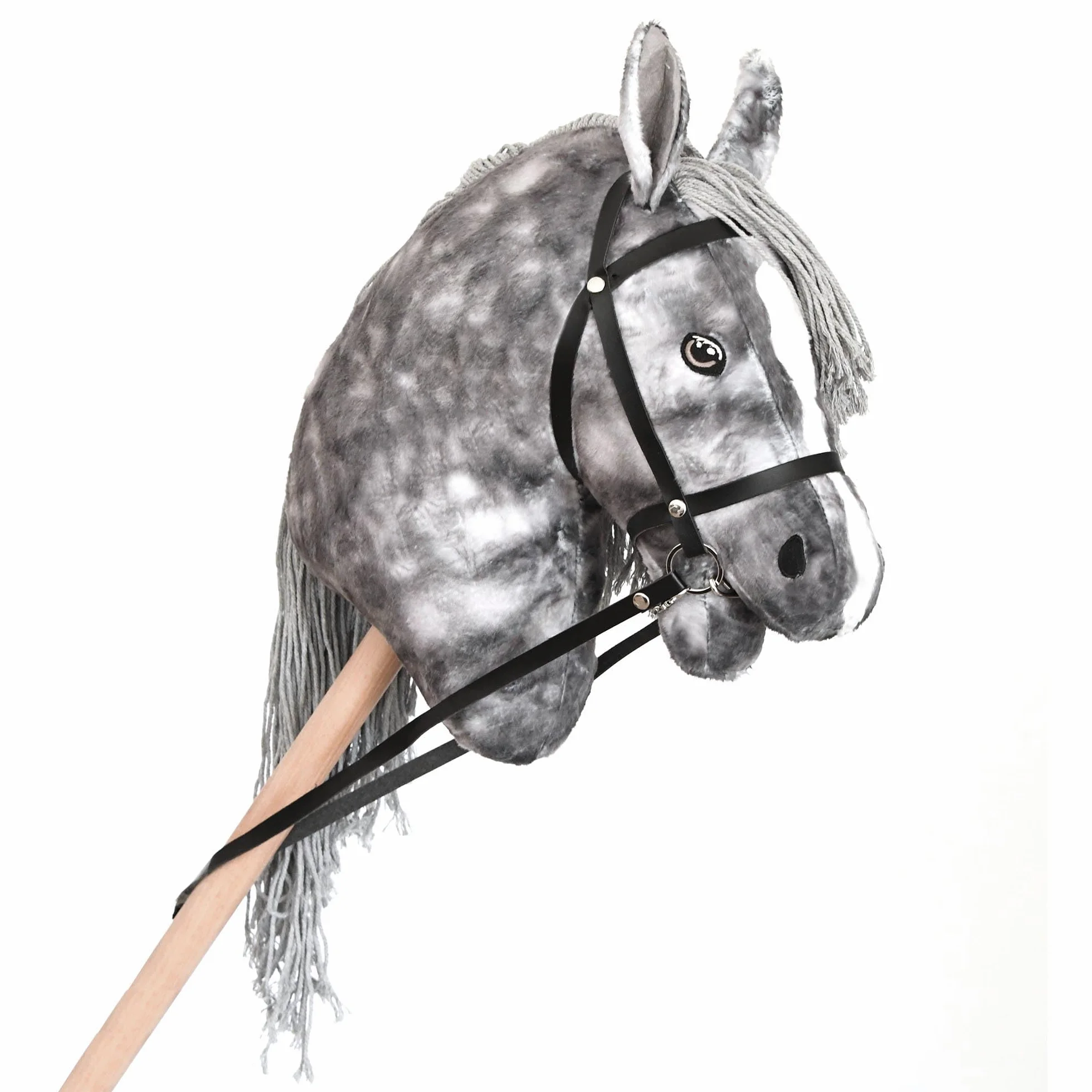 Hobby Horse Gris pommelé avec bridon licol moumoute longe bonnet Bleu Cheval bâton Accessoires