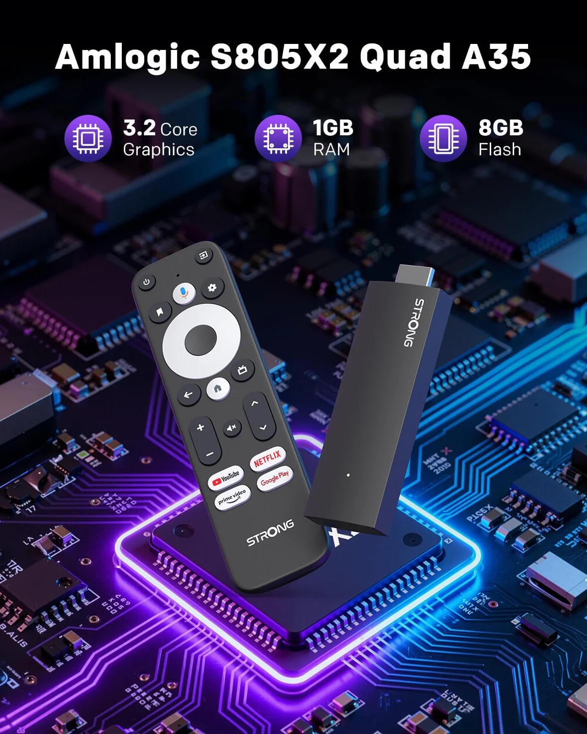 STRONG Leap-UNA Stick Android TV Box, Wi-Fi, Chromecast Intégré, Android 11, Assistant Google, HDR10+