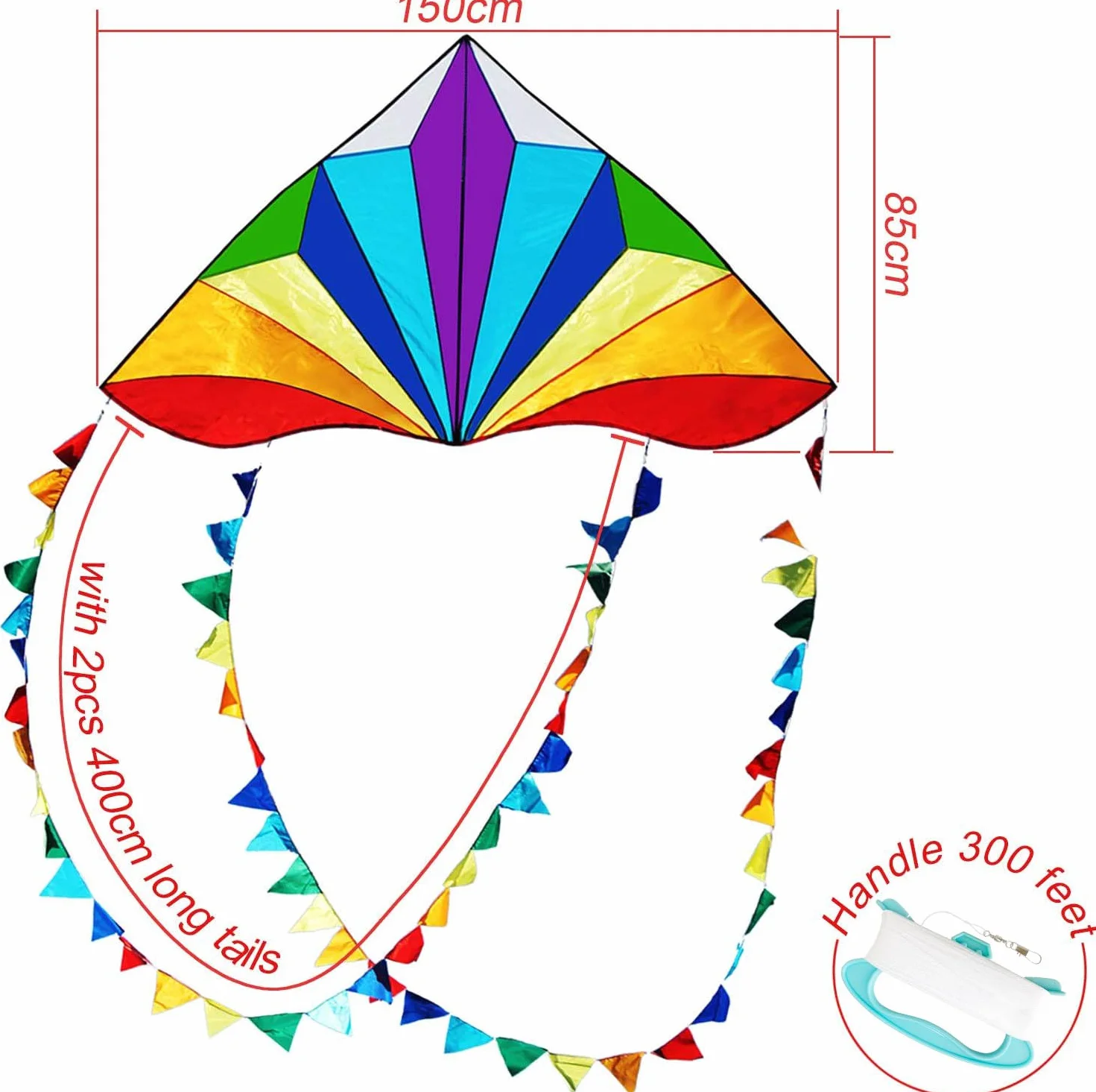 HONBO Grand cerf-volant delta pour enfants adultes débutants avec ligne et queue colorée