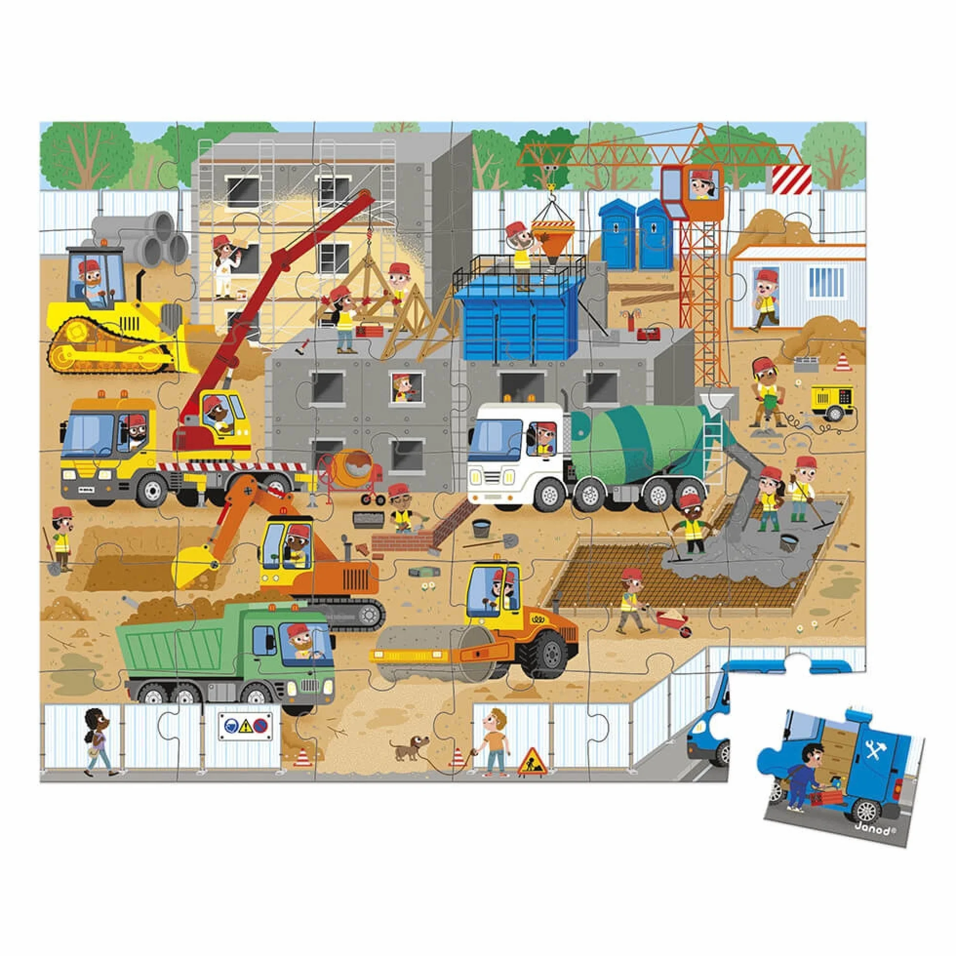 Janod Puzzle Enfant Le Chantier 36 Pièces Jeu Educatif Motricité Fine et Concentration Valisette Poignée Fabriqué en France Certifié FSC Dès 4 Ans Multicolore