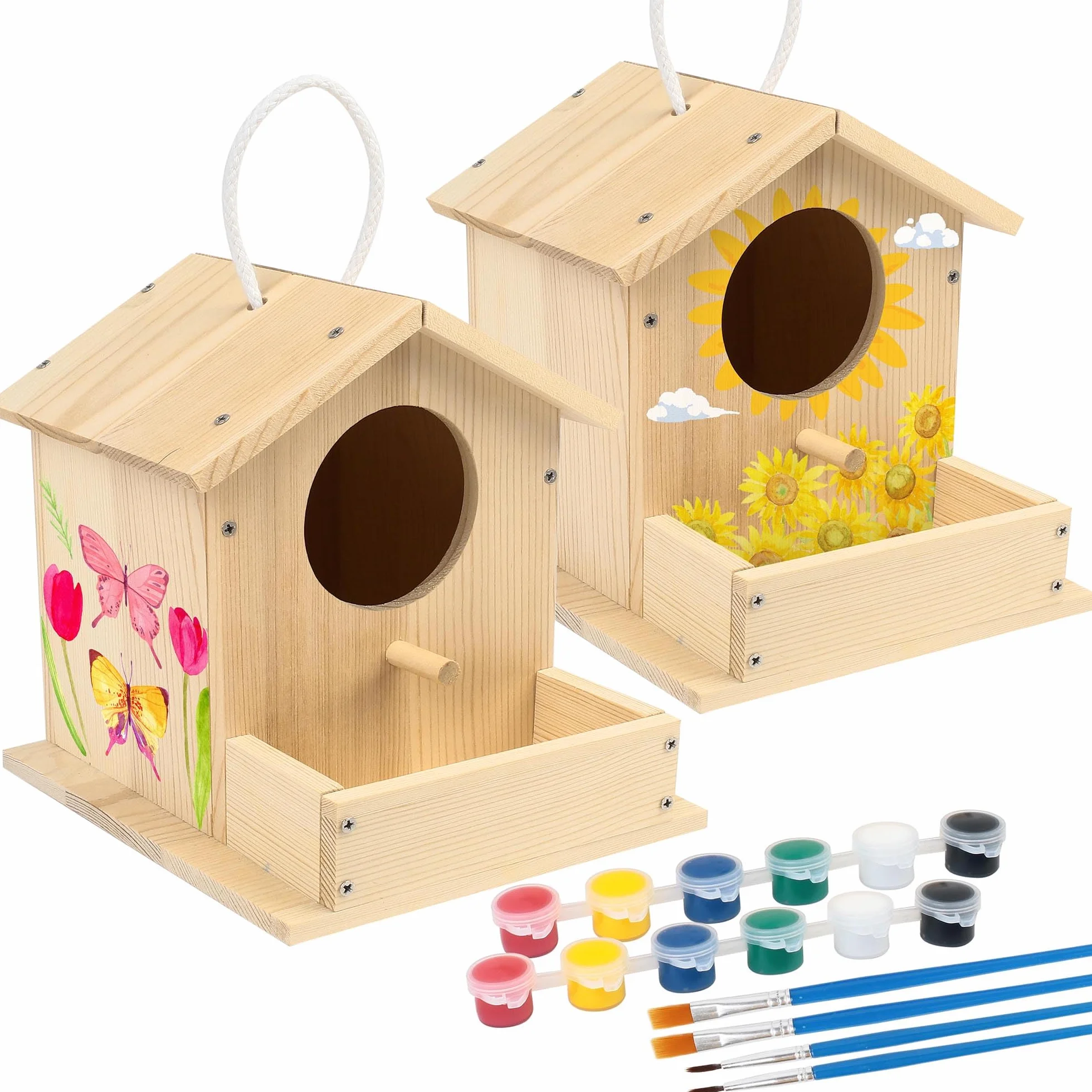LotFancy Kit de Bricolage Cabane Oiseaux en Bois pour Enfant, 2 Pièce, Maison Oiseaux Exterieur