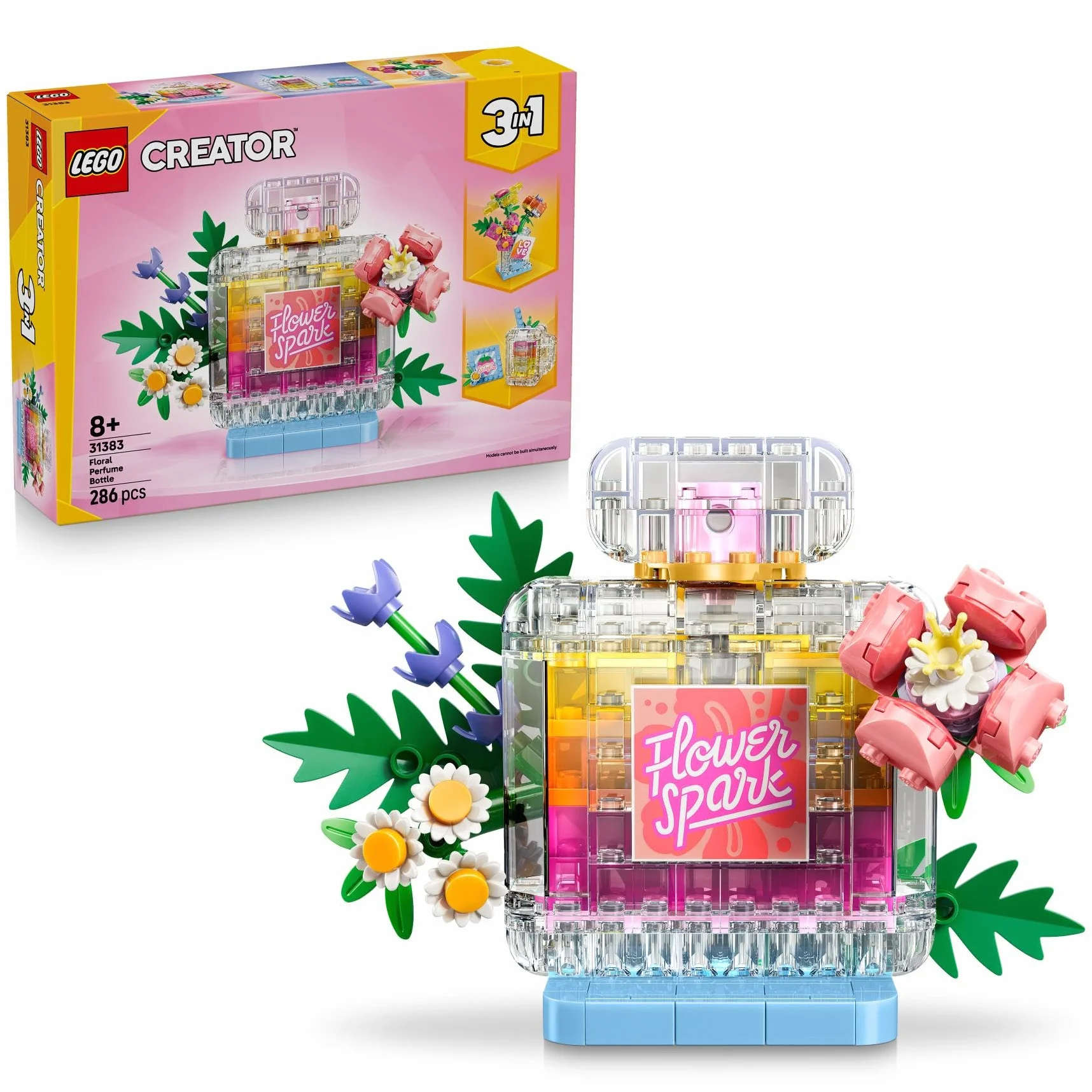 LEGO Creator 3-en-1 Flacon de Parfum au Décor Floral 31383 - Jouet de Construction Transformable en Vase ou Smoothie pour Enfants dès 8 Ans