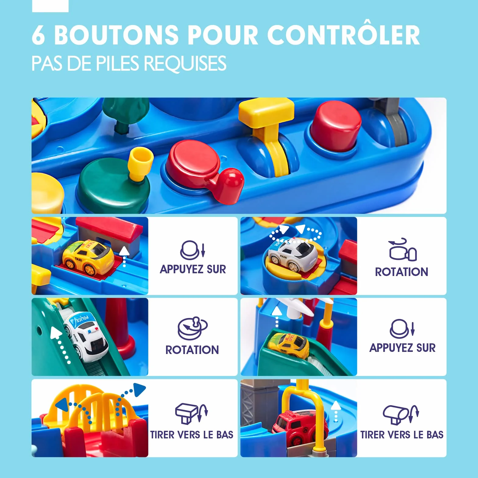 hahaland Circuit Voiture Jouet pour Enfant 3 4 5 Ans - Piste de Voiture avec Hélicoptère et Bus, Jouet Éducatif Interactif, Cadeau Garçon Fille 3-6 Ans
