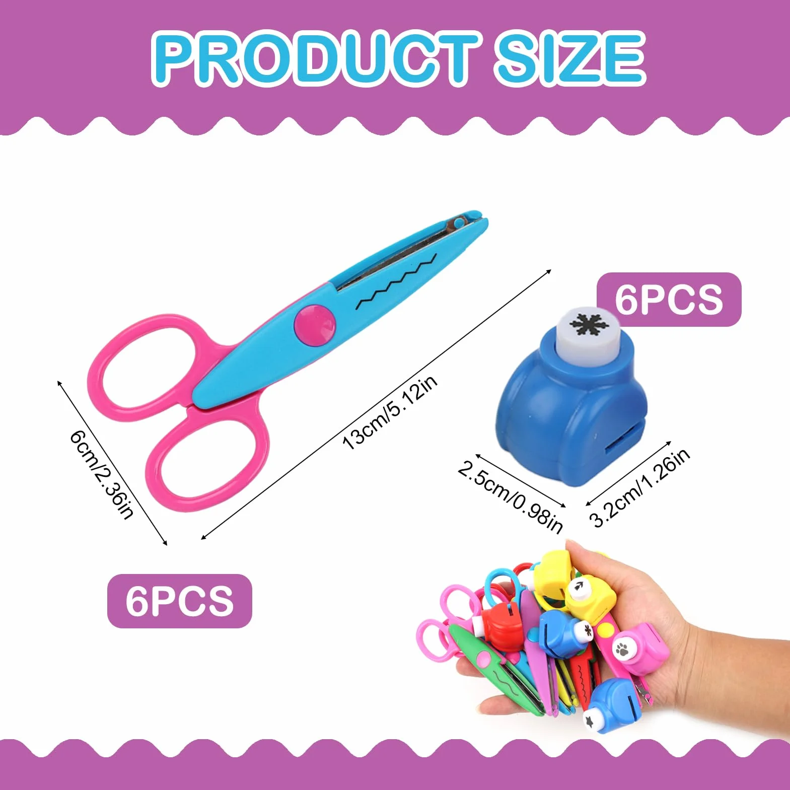 Ciseaux de Bricolage pour Enfants Lot de 6 avec Perforatrices, Formes de Coupe, Sécurité Crèche DIY