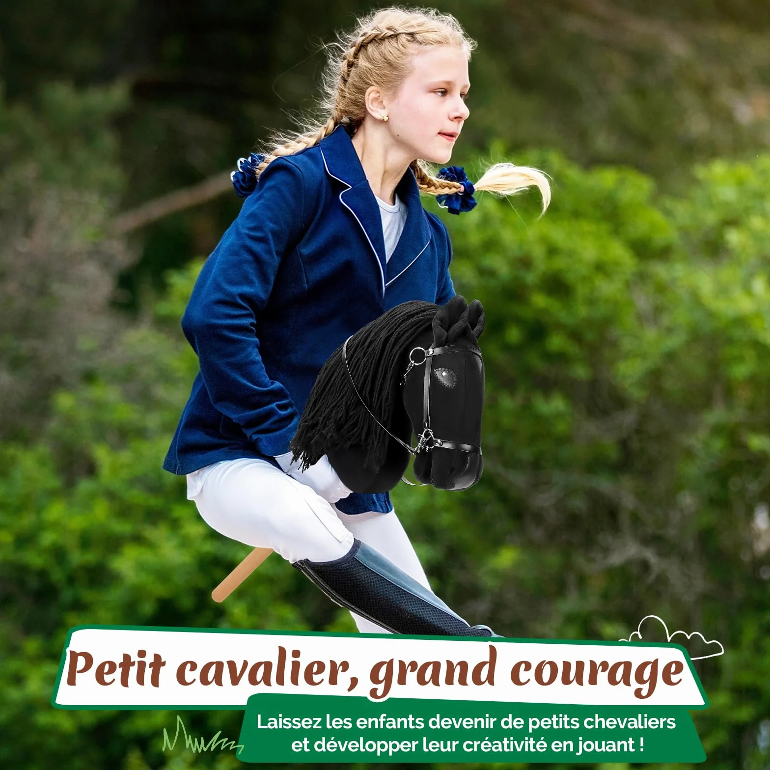 Charmofun Cheval Bâton Enfant, Hobby Horse Tête A3 avec Licol Peluche, Jouet Cheval Fille Garçon Marron