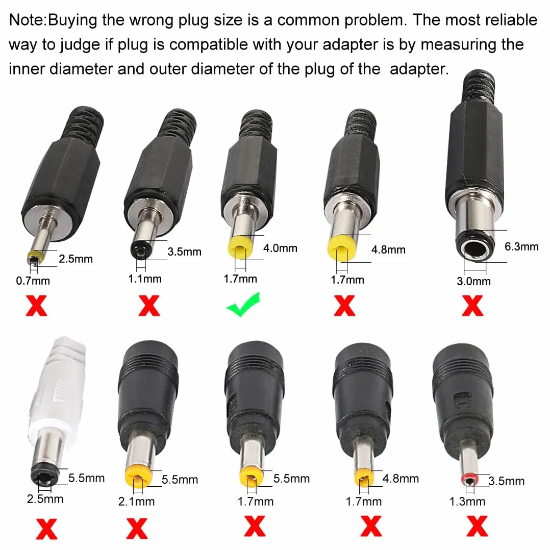 sourcing map 2Pcs DC Mâle Connecteur 4.0mm x 1.7mm Puissance Câble Jack Adaptateur Noir