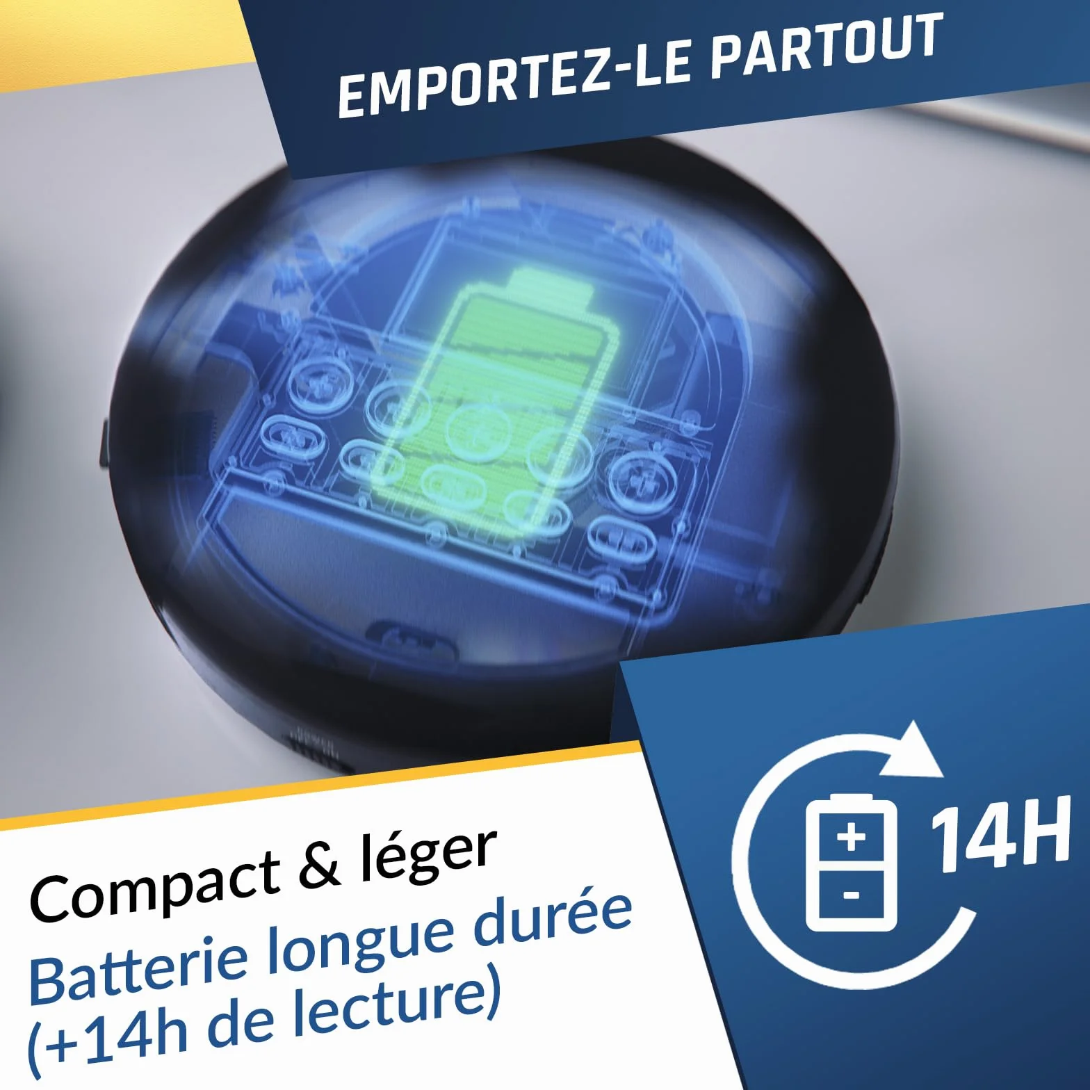 KLIM Nomad Lecteur CD Portable Bluetooth Batterie Intégrée Longue Durée Noir Bleu