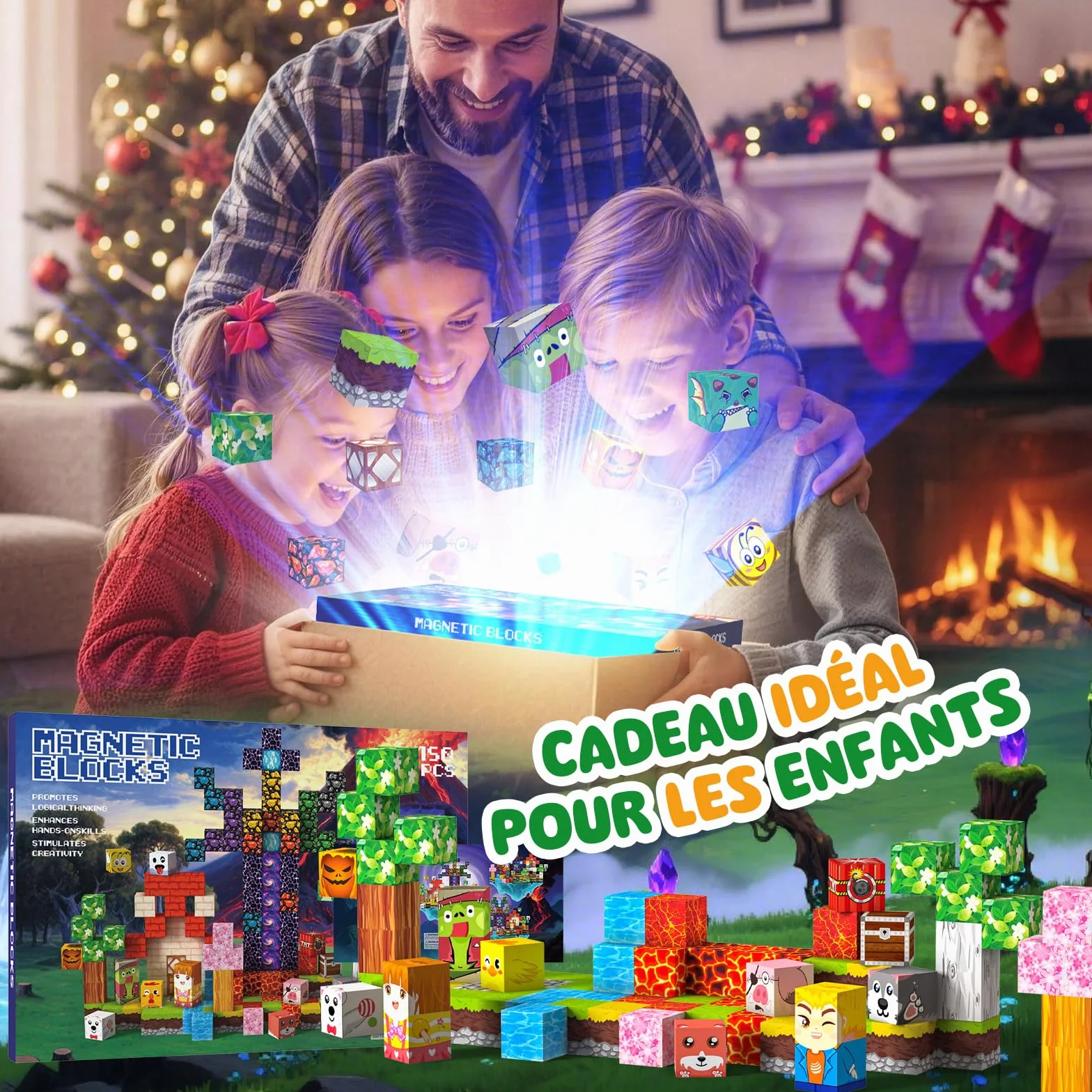 Magnetic Blocks 150 pièces 2CM Jeu de Construction Magnétique Enfant 3+ Ans