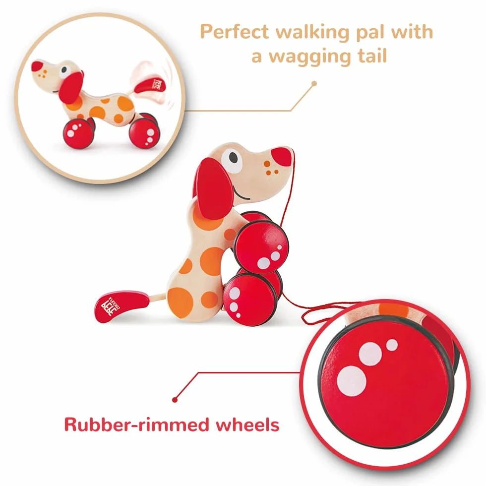 Hape Chien Jouet en Bois à Tirer et Pousser pour Enfant 1 an - Motricité, Imagination & Dextérité