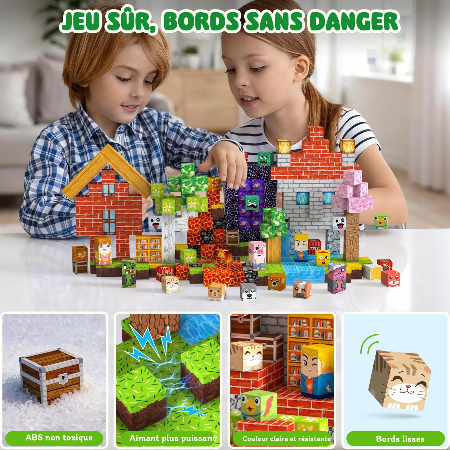 Magnetic Blocks 330 pièces Construction Magnétique Enfant 3+ Jeu Aimants Bloc Cube Montessori