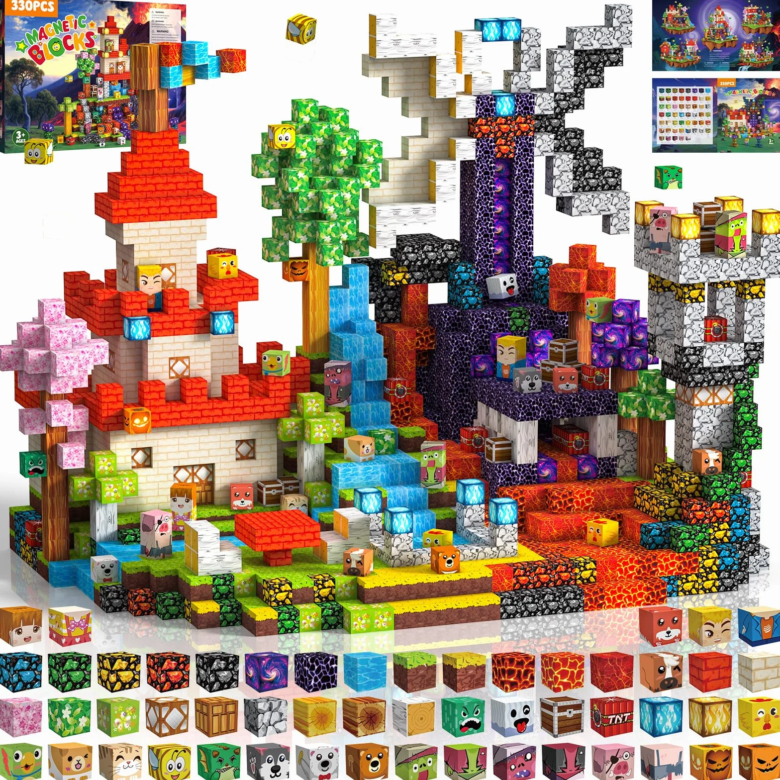 Jeu de Construction Magnétique Enfant 330 Pièces Blocs Magnétiques 2CM Jouet Créatif Montessori 3+ Ans