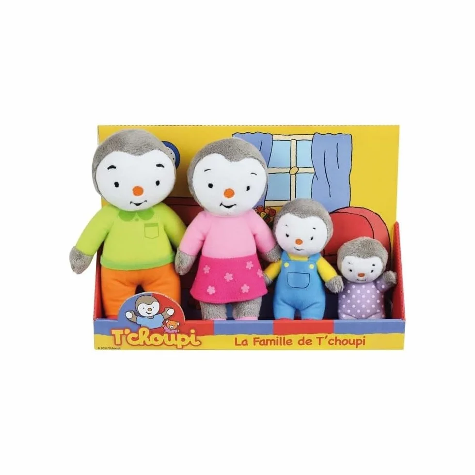T'CHOUPI Coffret Famille 4 Peluches 19 CM Papa Maman Fanny Noir/Blanc