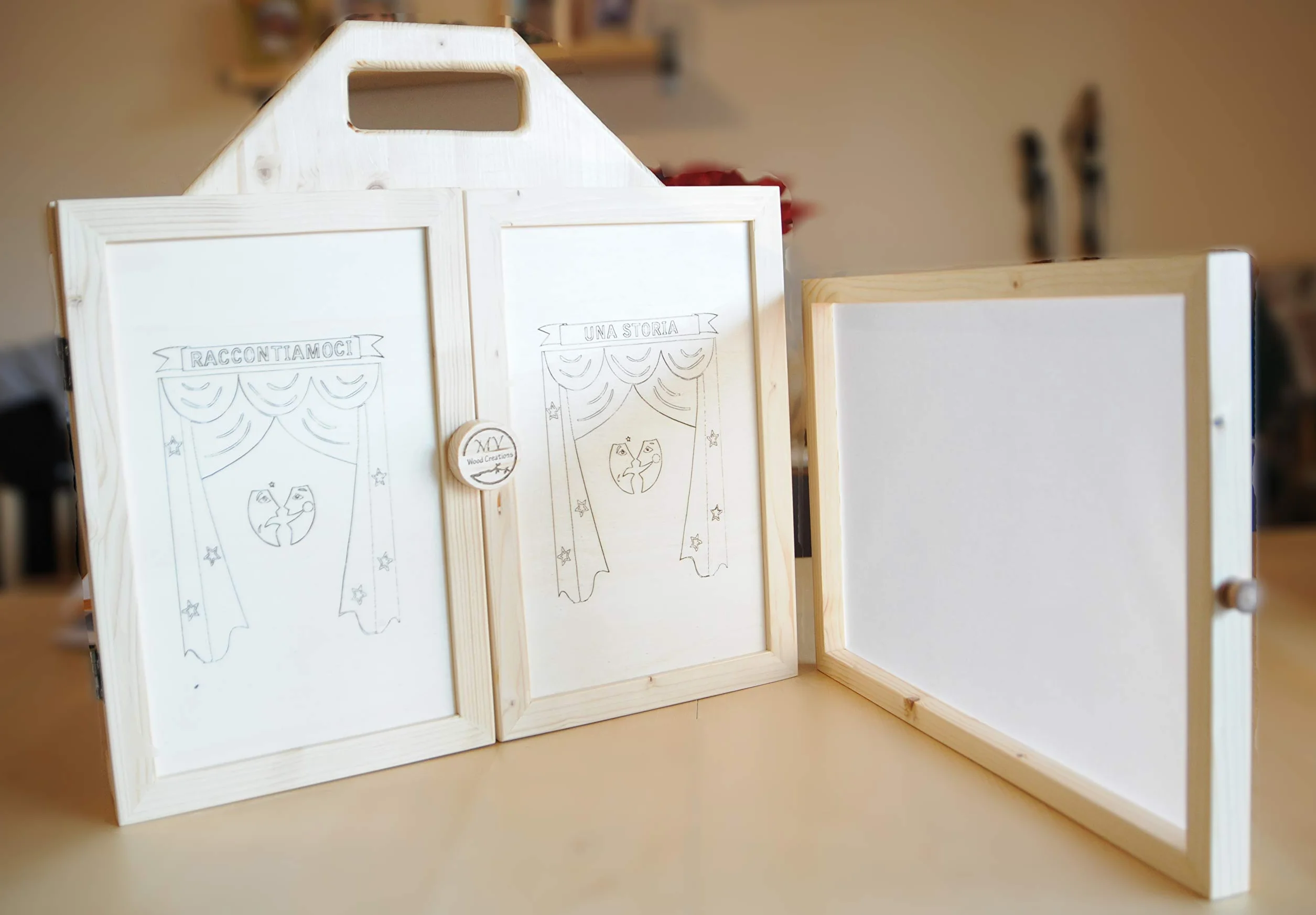 Théâtre en bois Kamishibaï portable pour enfants avec théâtre d'ombres de marionnettes japonaises fait à la main