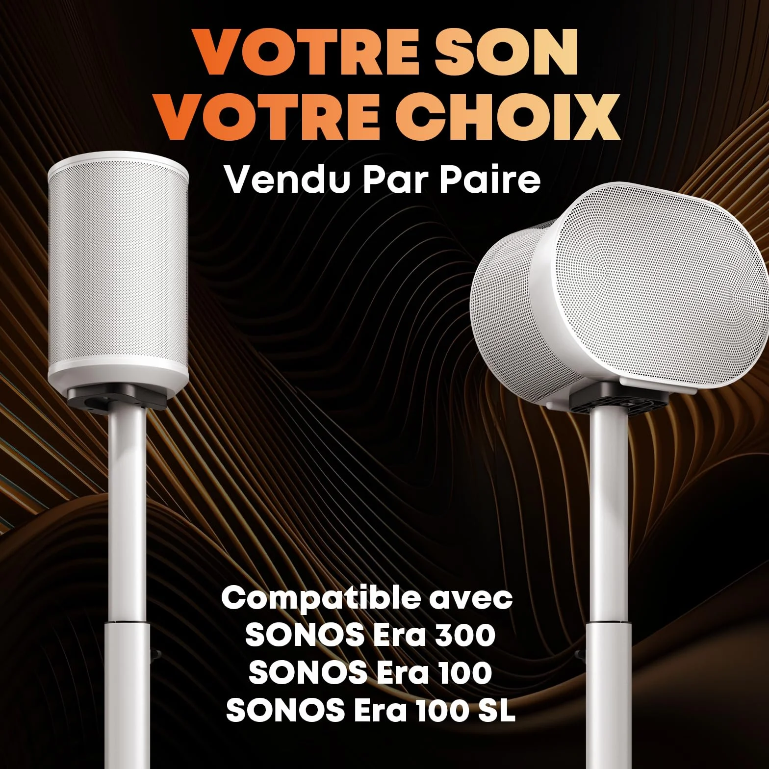 Supports pour Haut-parleurs Sonos Era 100 SL, Era 100 et Era 300 - Hauteur réglable, Supports de Sol 74–99 cm, 5 kg, 1 Paire, Blanc