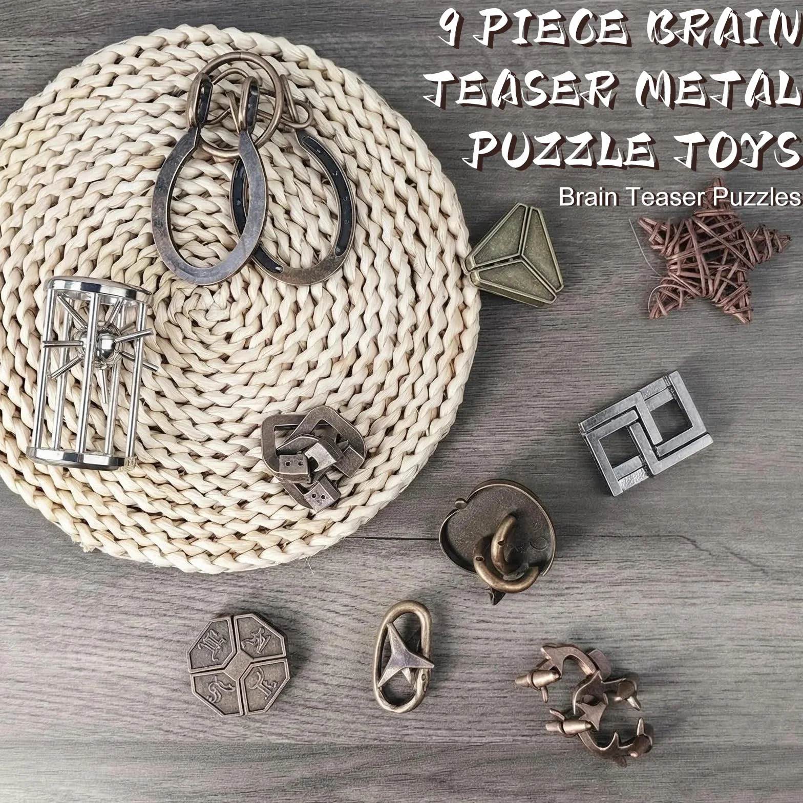 Casse Tete Metallique 9 Pièces Jeux Casse Tête Metal IQ Puzzle Set