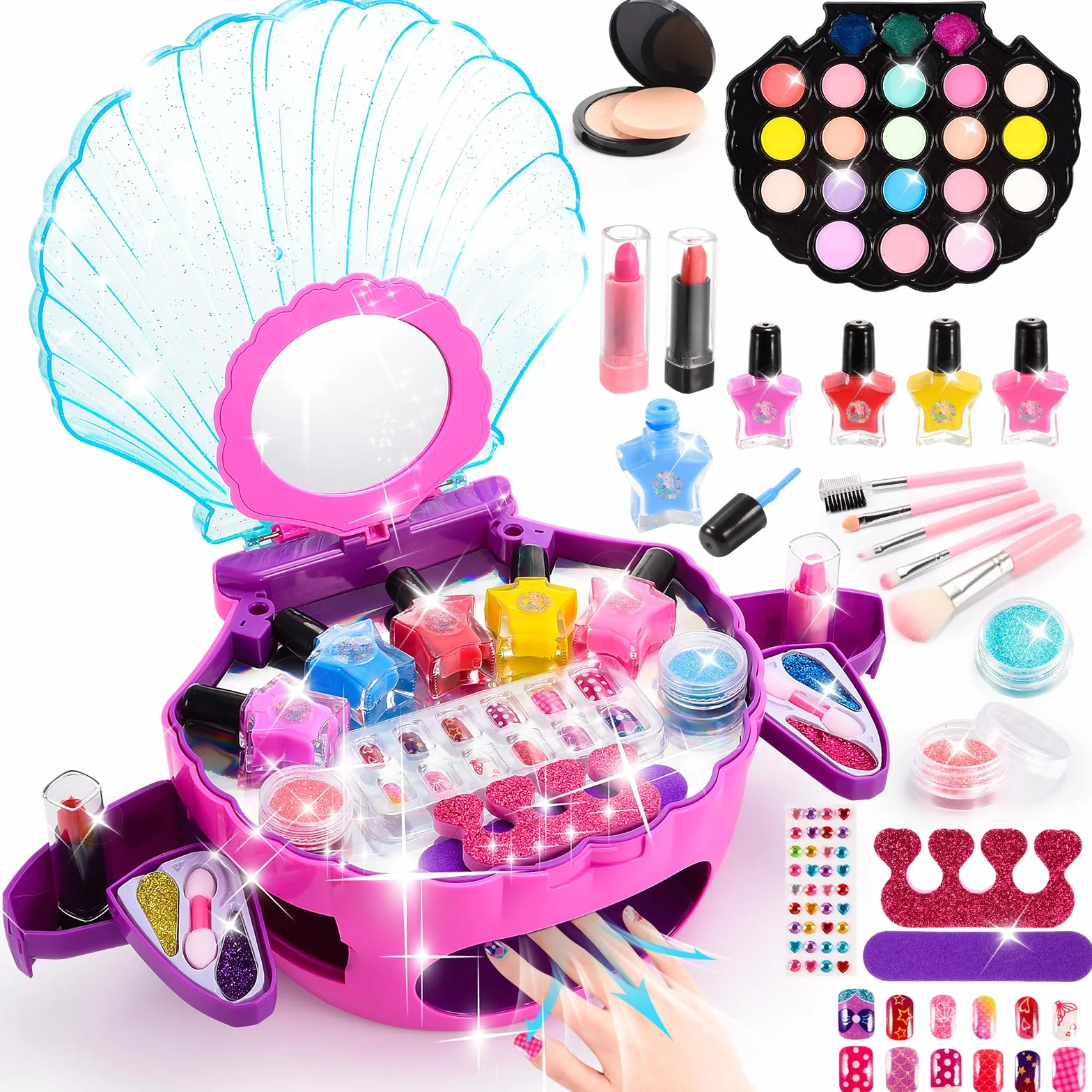 Maquillage Enfant Fille Coffret Maquillage pour Enfants 4-10 Ans Vernis Enfant à l'eau Cadeau Noël Anniversaire
