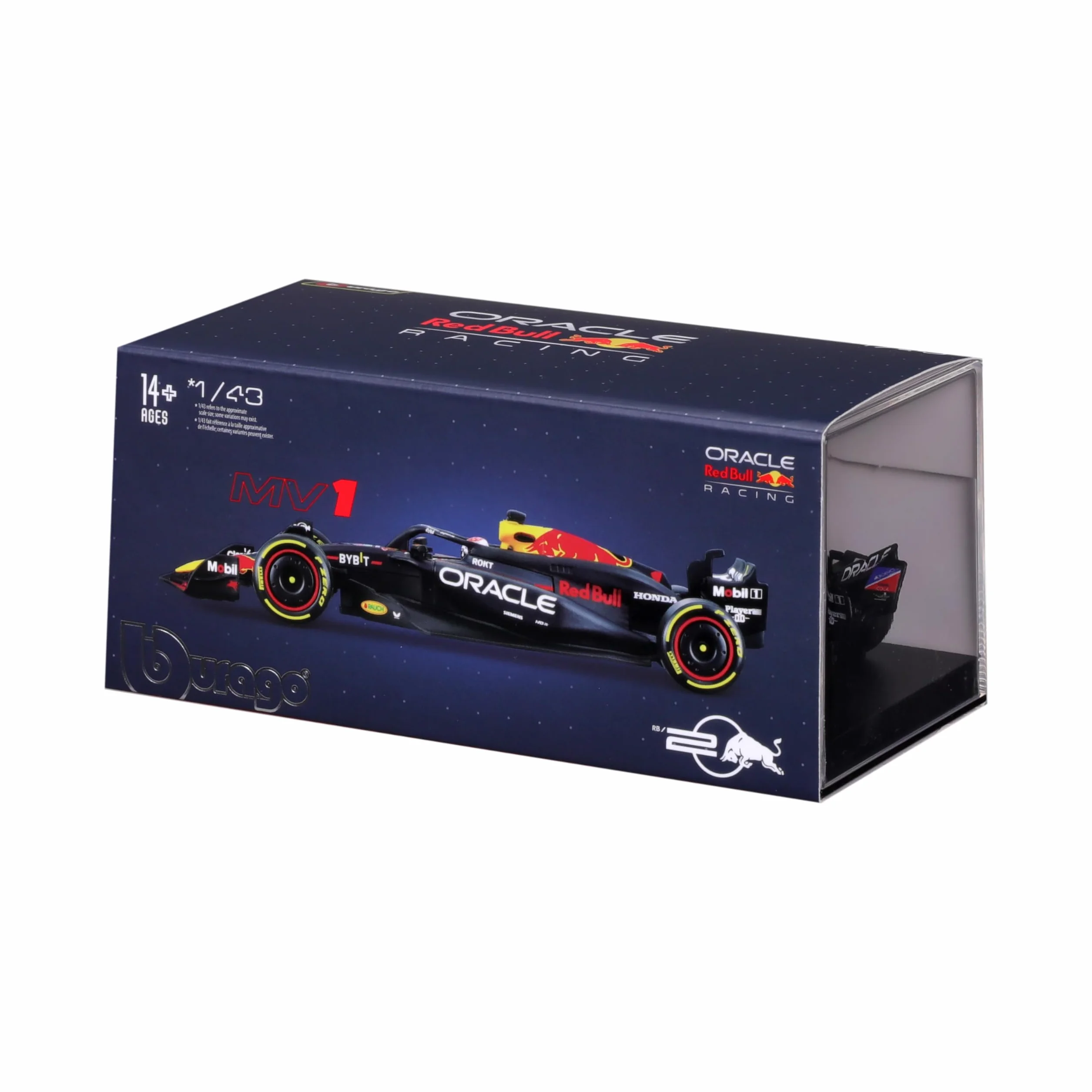 Bburago F1 Red Bull Racing RB20 n°1 Verstappen 1:43 modèle réduit avec casque et vitrine 2024