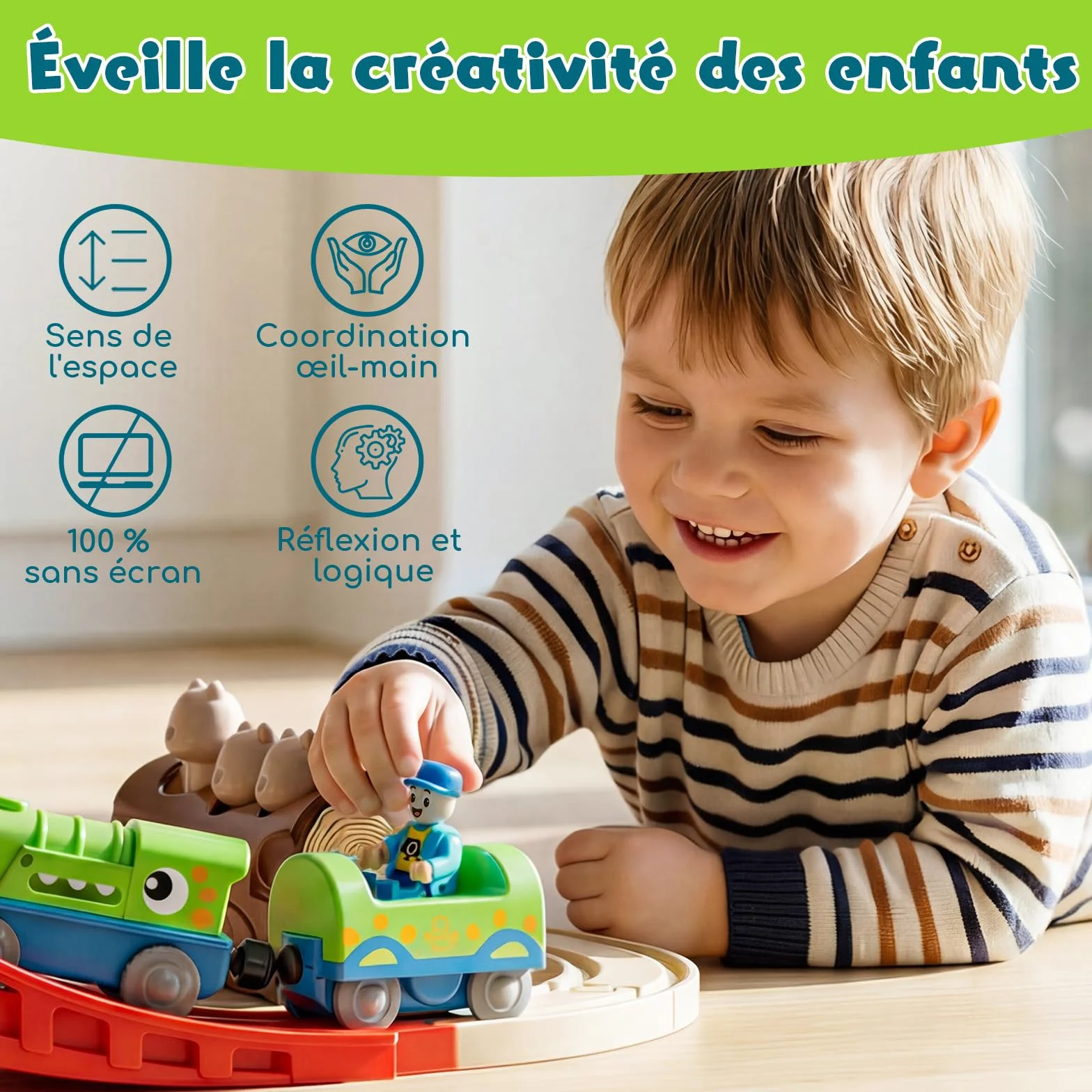 Lehoo Castle Train Électrique Enfant Bois Dinosaure Locomotive Cadeau Garçon Fille 3 Ans
