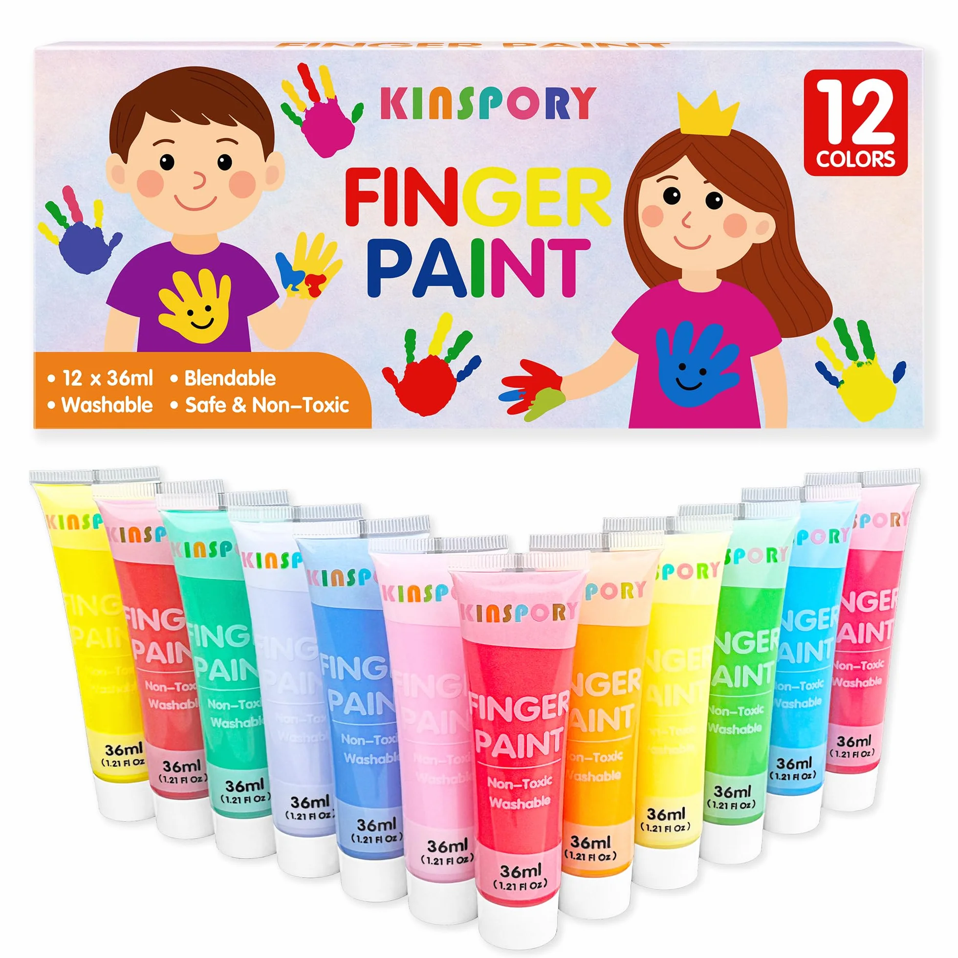 KINSPORY Peintures à Doigts Enfants 12 x 36 ml – Peintures Lavables Non Toxiques pour Tout-Petits