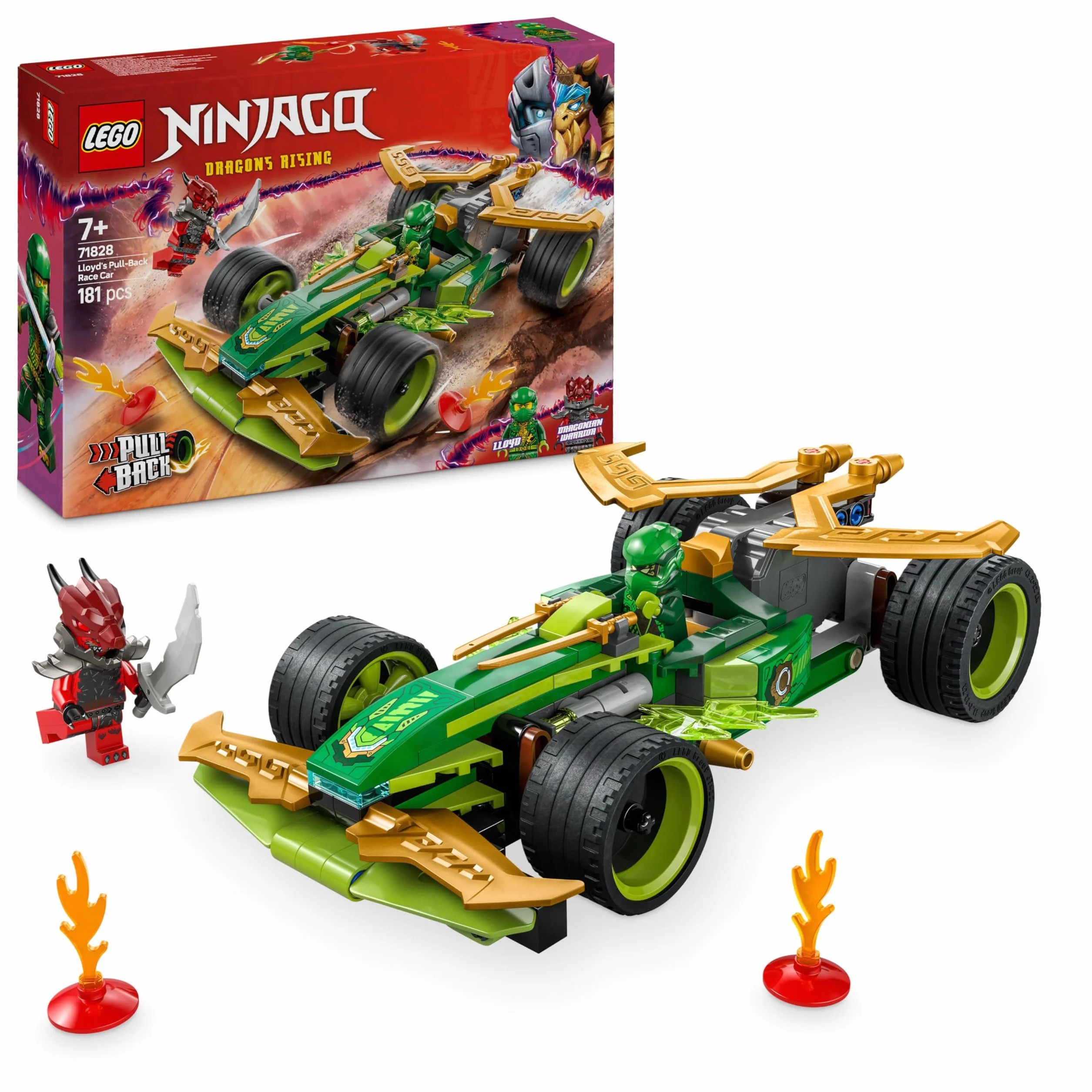 LEGO Ninjago Voiture de Course à rétrofriction Lloyd - Véhicule Sport à Construire avec 2 Minifigurines - Cadeau garçon 7 Ans 71828