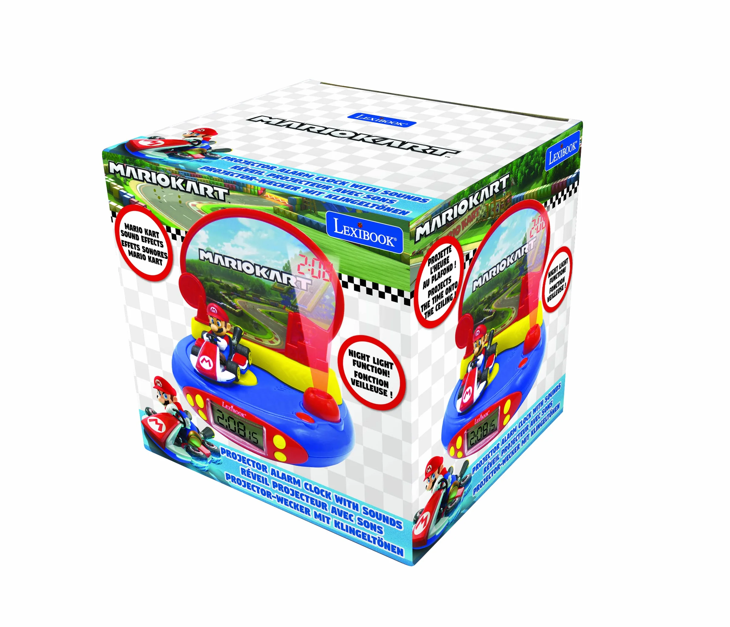 Lexibook Mario Kart réveil projecteur veilleuse intégrée projection heure plafond effets sonores piles rouge bleu RP500NI
