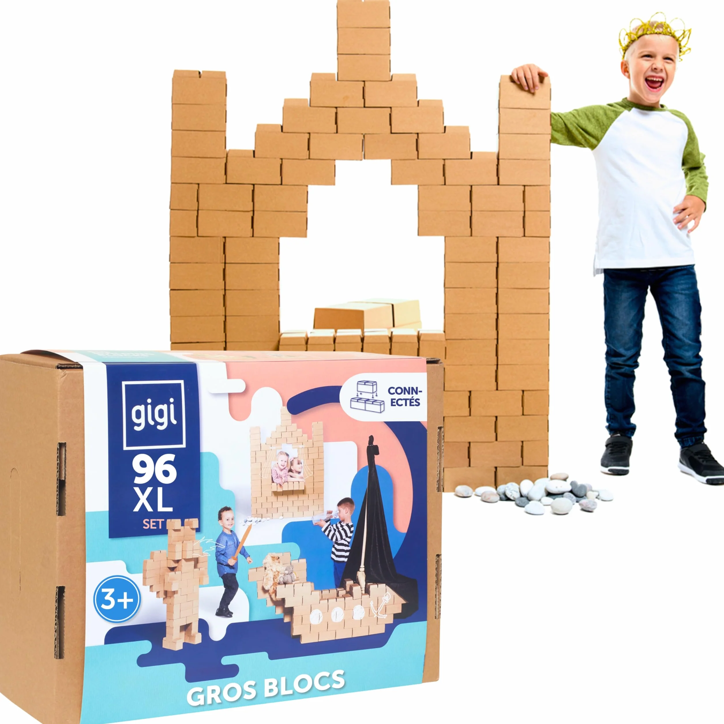 GIGI BLOKS Briques Géantes Carton Empilables Taille XL 96 Pièces Jeu Construction Enfant