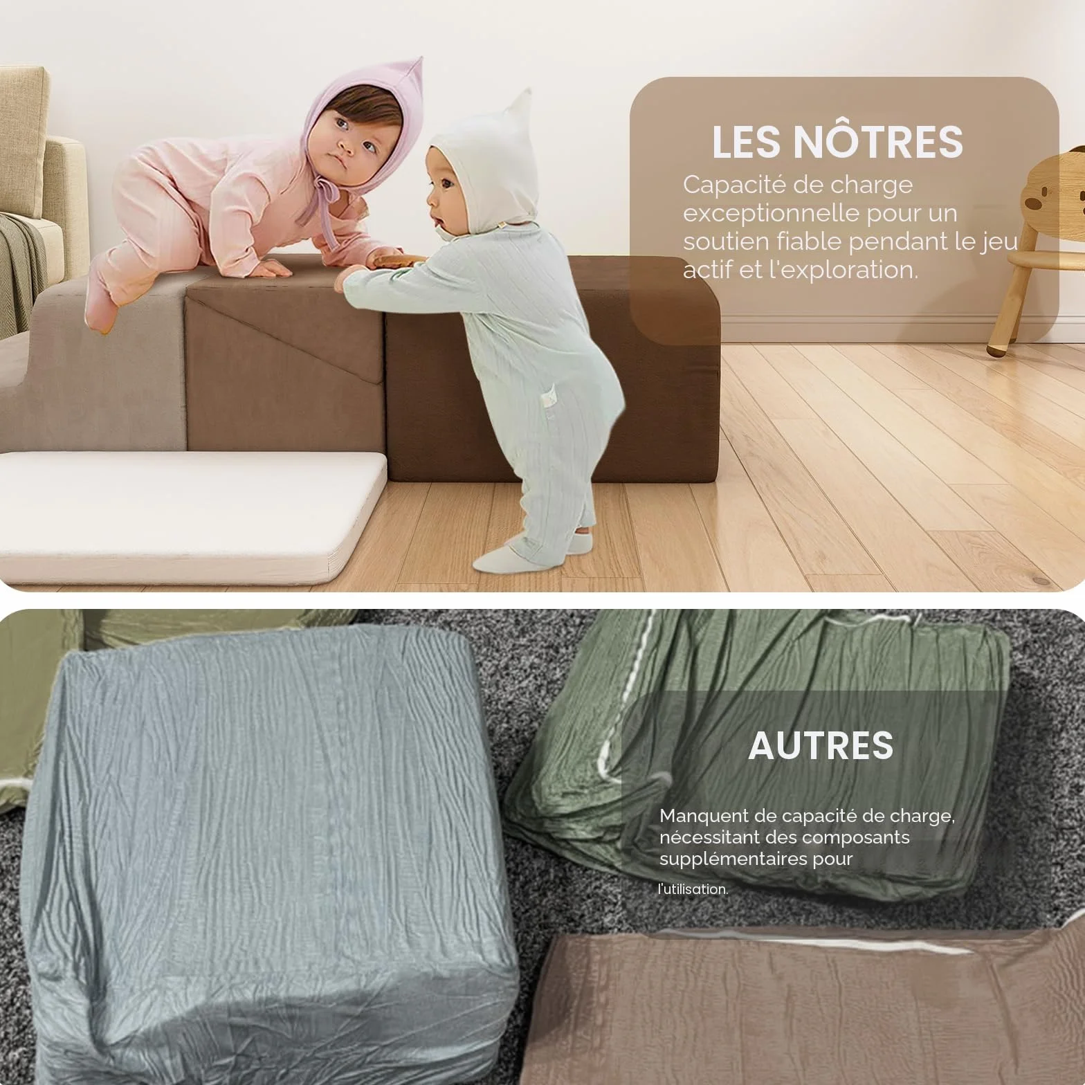BanaSuper Jeu de Motricité Enfant Parcours Motricité Blocs Mousse Éducatifs avec Velcro Structure d'escalade Antidérapante Gris