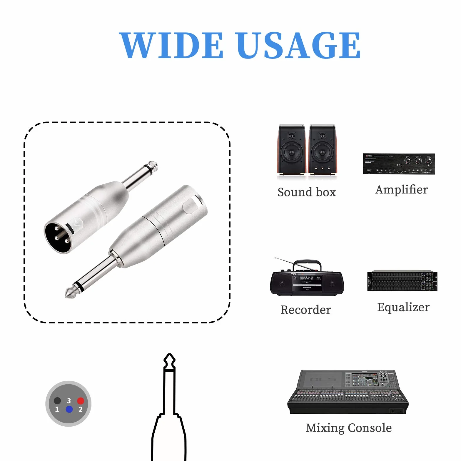 Tisino Adaptateur 6,35 mm TS mono vers XLR mâle - pack de 2