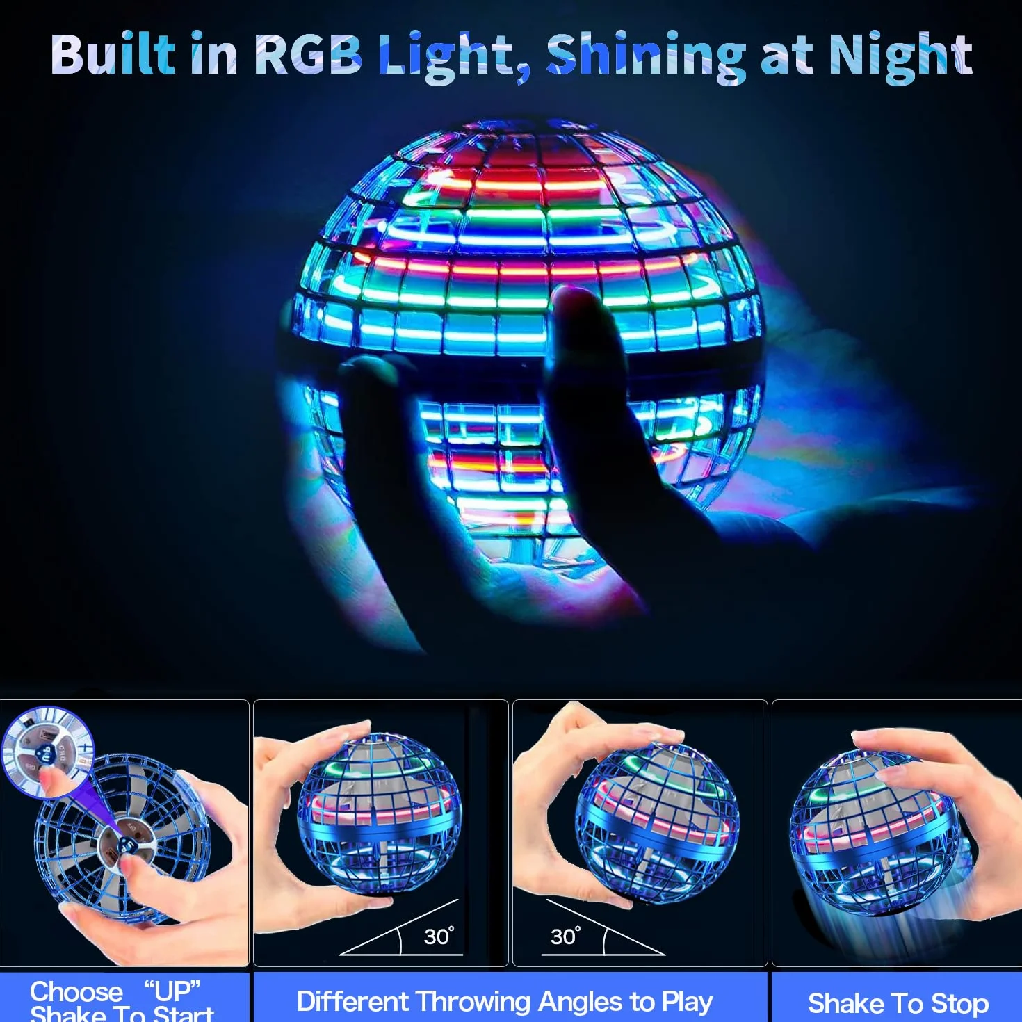 Boule Volante Lumineuse Magique Flying Orbi Boomerang Ball Spinner Hoverball Jouet Cadeau pour Enfant 6-10+ Ans Intérieur Extérieur