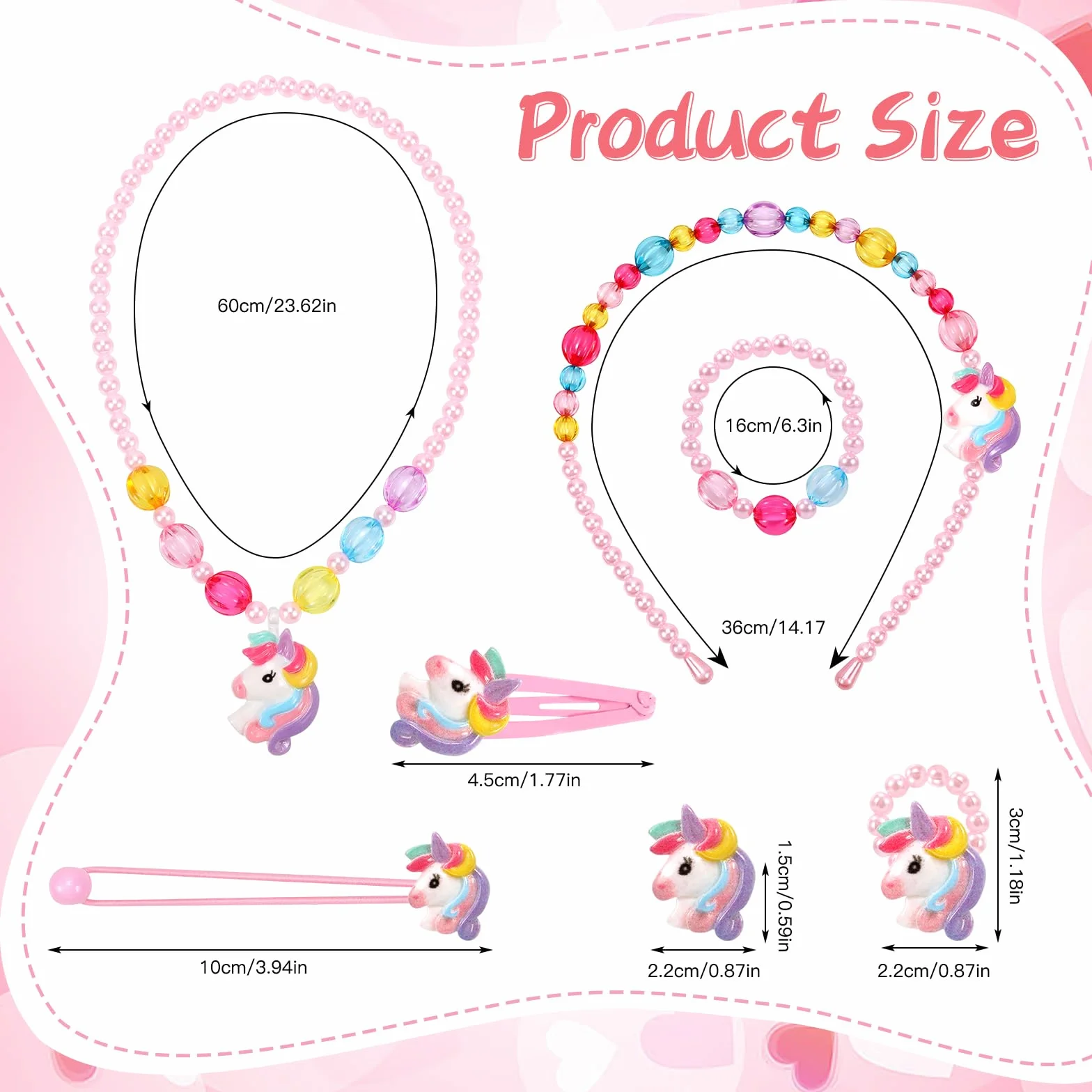 Hifot Licorne Collier Bracelet Bague Boucles d'oreilles Clip Pinces à Cheveux Set Enfants Fille