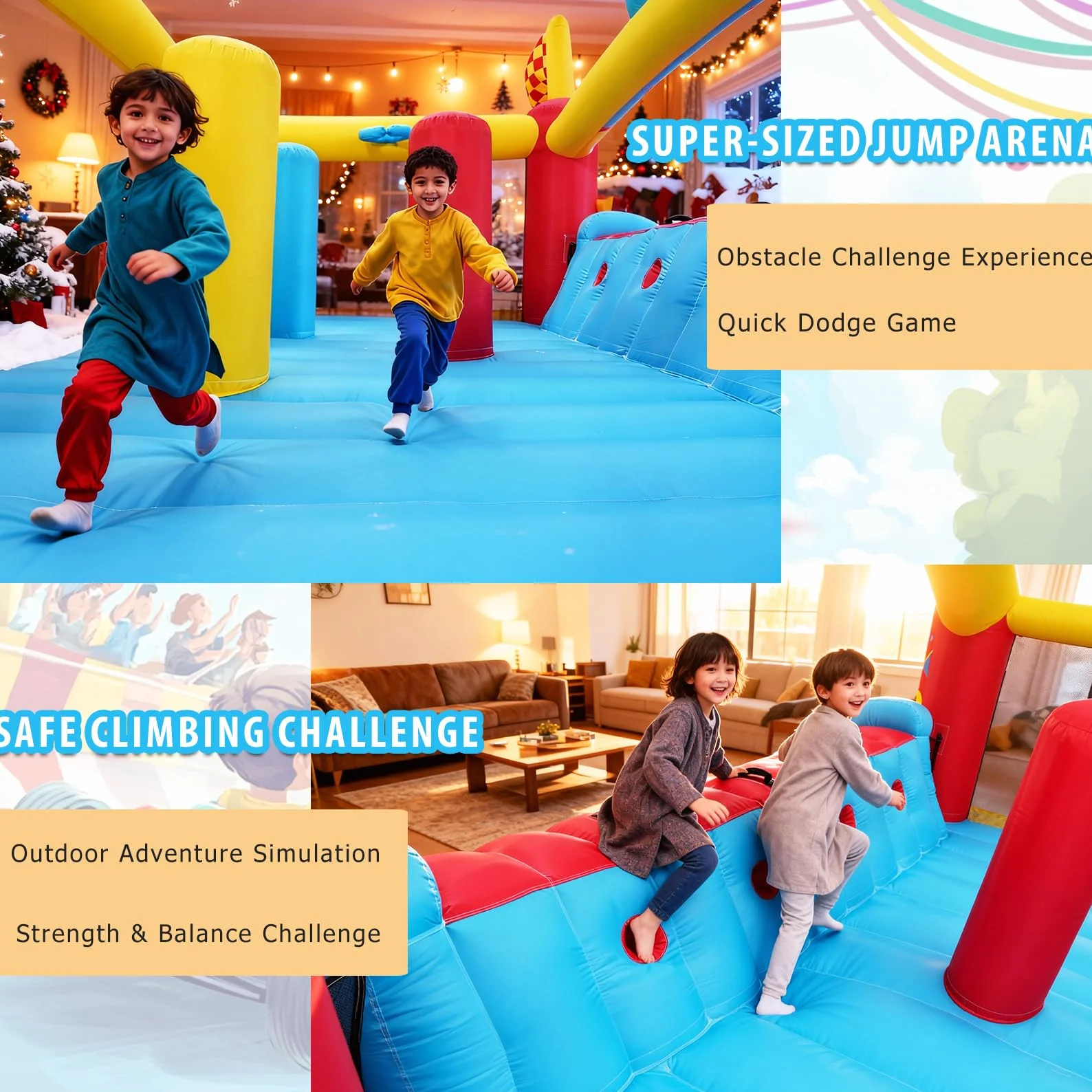 AKEYDIY Grande Château Gonflable pour Enfants avec Toboggan et Souffleur