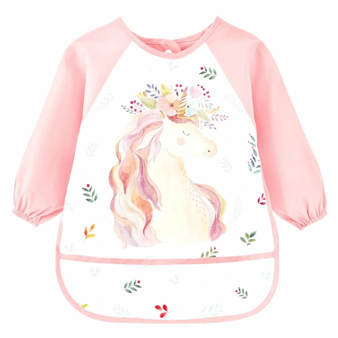 Tablier Peinture Enfant 3-8 Ans Imperméable Manches Longues 3 Poches Licorne Dino Animal