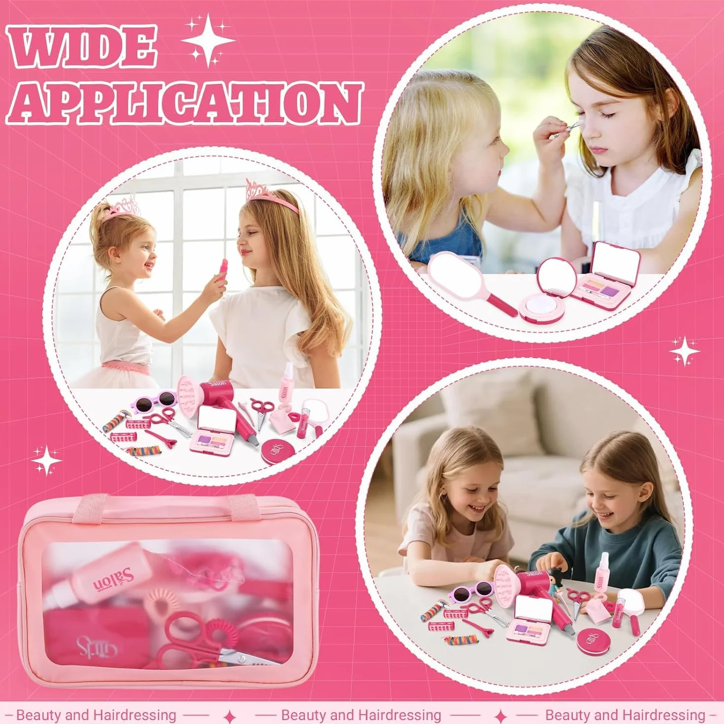 Ensemble de Salon de Beauté 41 Pièces Jouets de Coiffure pour Enfants avec Sèche-Cheveux Ciseaux Accessoires Styliste