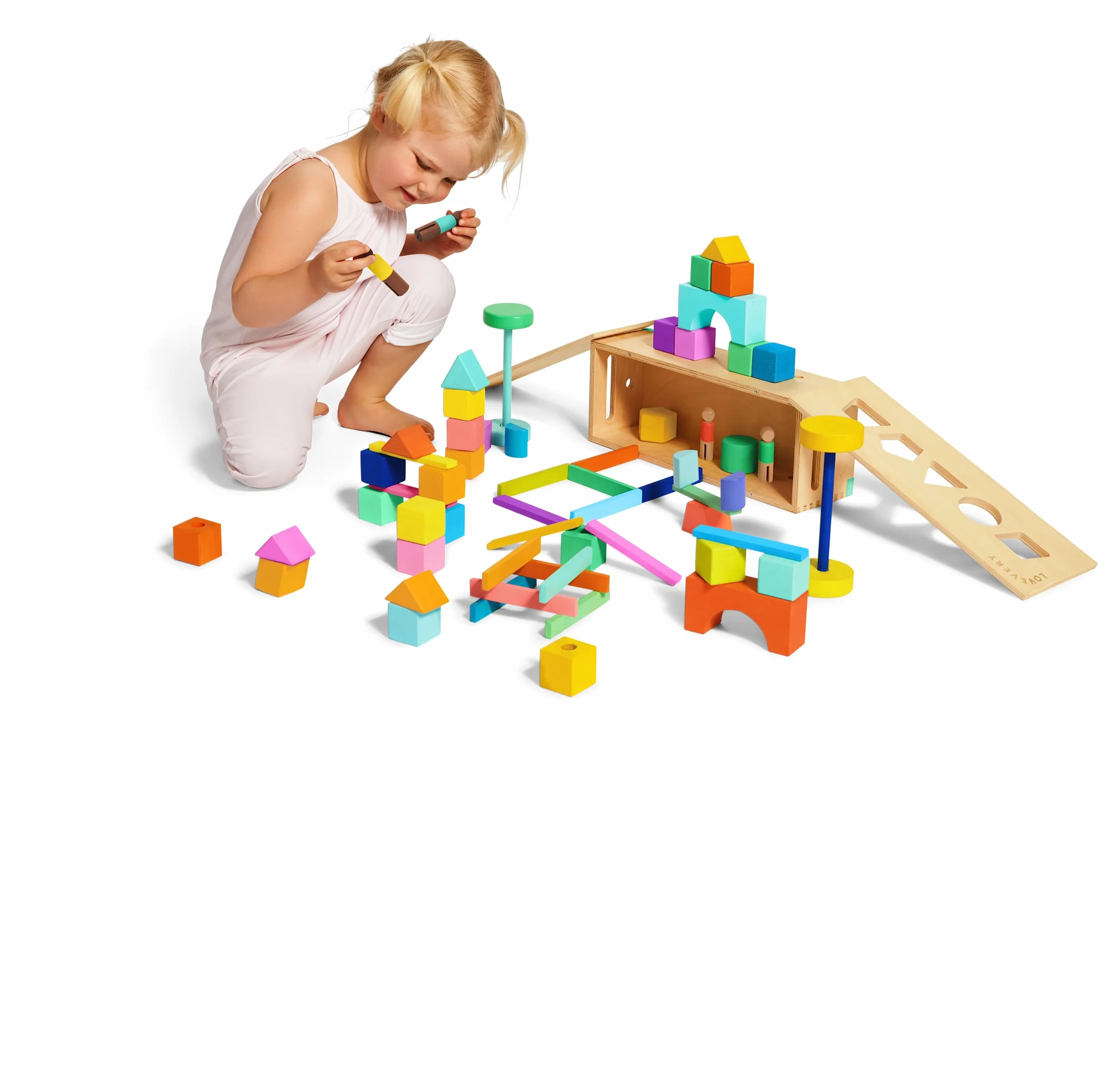 Lovevery Boîte de Cubes en Bois Massif, Blocs Construction Enfants, 18 Formes, Jouets Éducatif STEM
