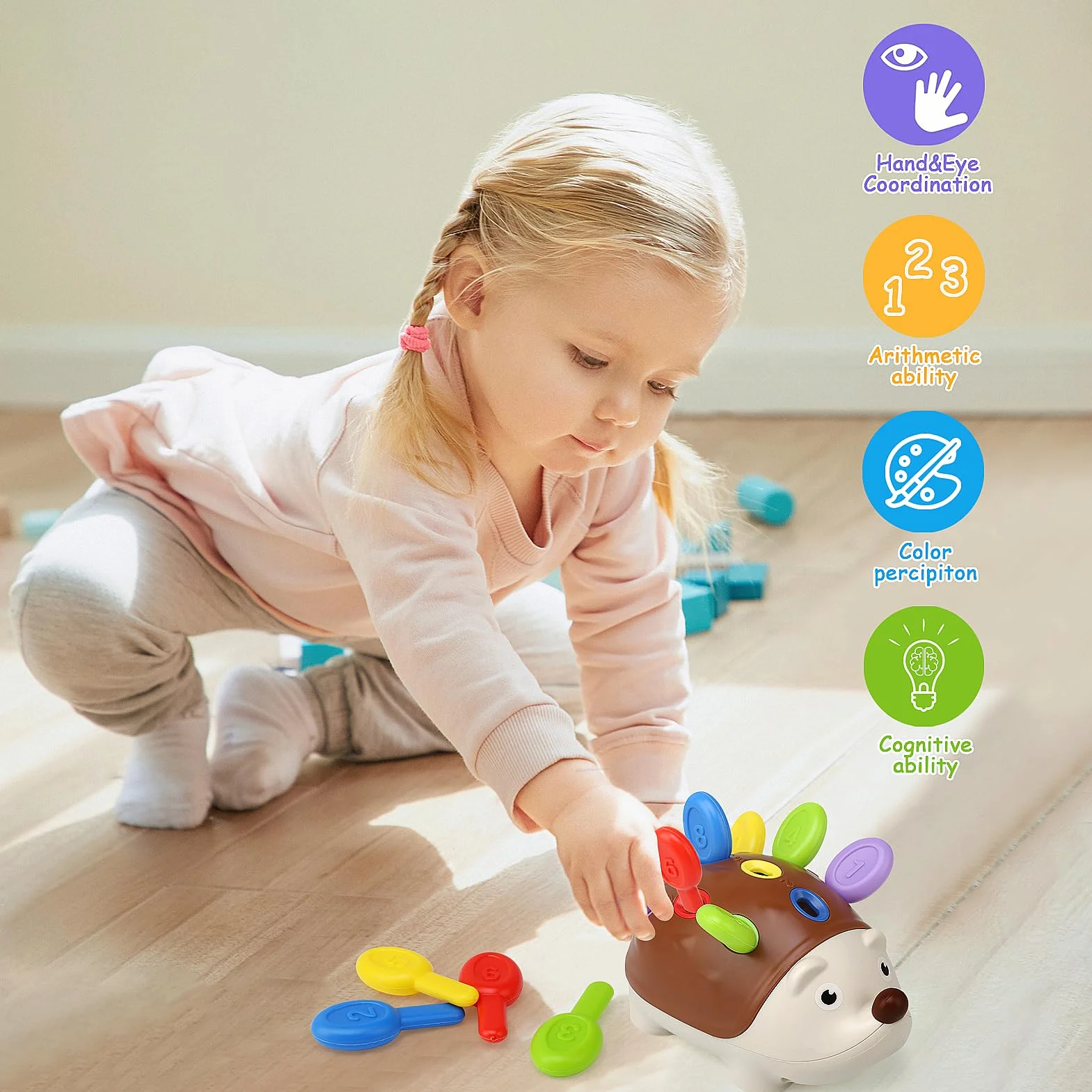 Jouet Montessori 18 Mois, Hérisson Jouet de Tri Sensoriel Motricité Fine, Jeux Éducatif Apprendre Compter Couleurs, Cadeau Enfants 2 3 Ans